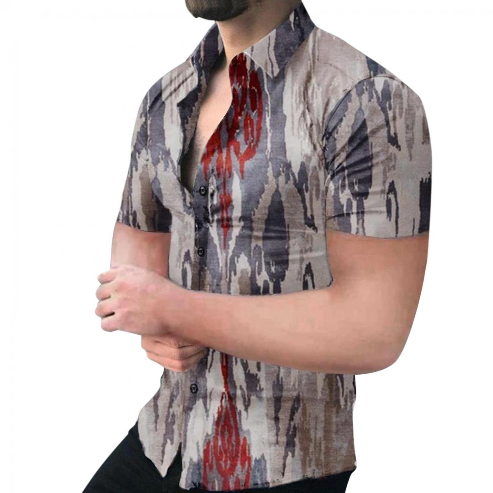 Men's Slim-Fit Short-Sleeve Printed Poplin Shirt - Casual Hawaiian Shirt & Dress Shirt for Summer, Beach, Party & Office Wear