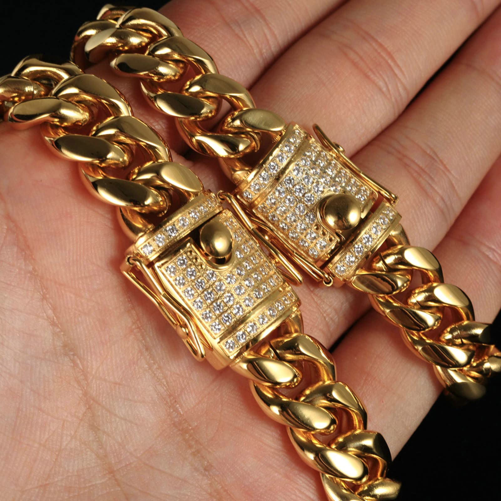 Premium Stainless Steel Men's Cuban Link Chain Necklace - 24 Inch Silver & Gold Plated Diamond-Cut Curb Chain - Hip Hop Jewelry for Men - Perfect for Casual Wear, Gifts & Special Occasions