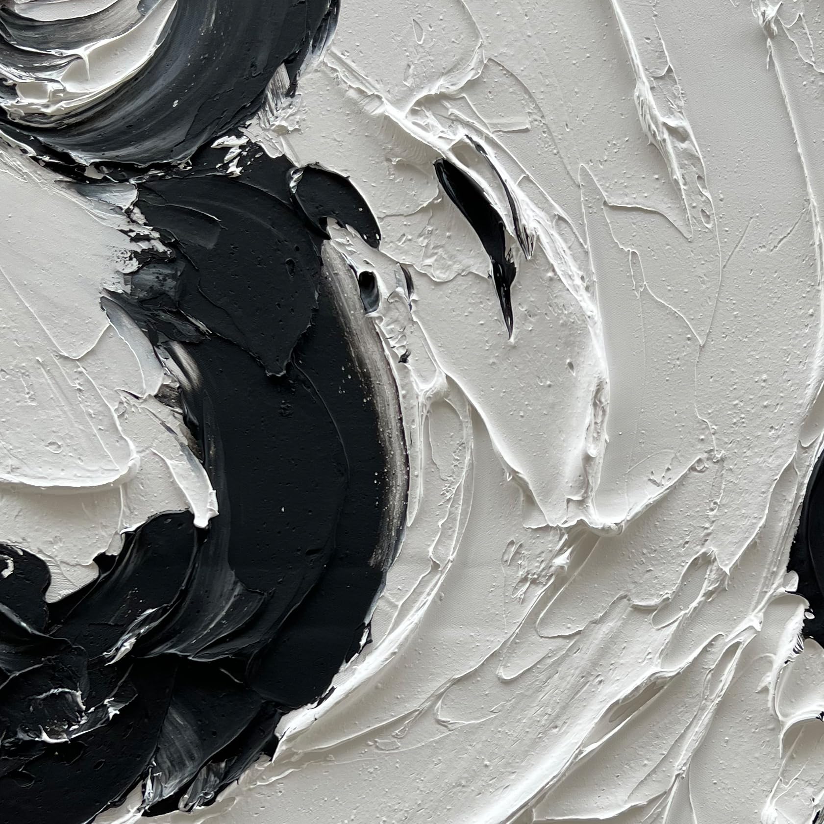 NANKAI 40x28 Inches Hand Painted Modern Abstract Oil Painting - Minimalist Black and White Wall Art with Thick Texture - Perfect for Living Room, Bedroom & Office Decor