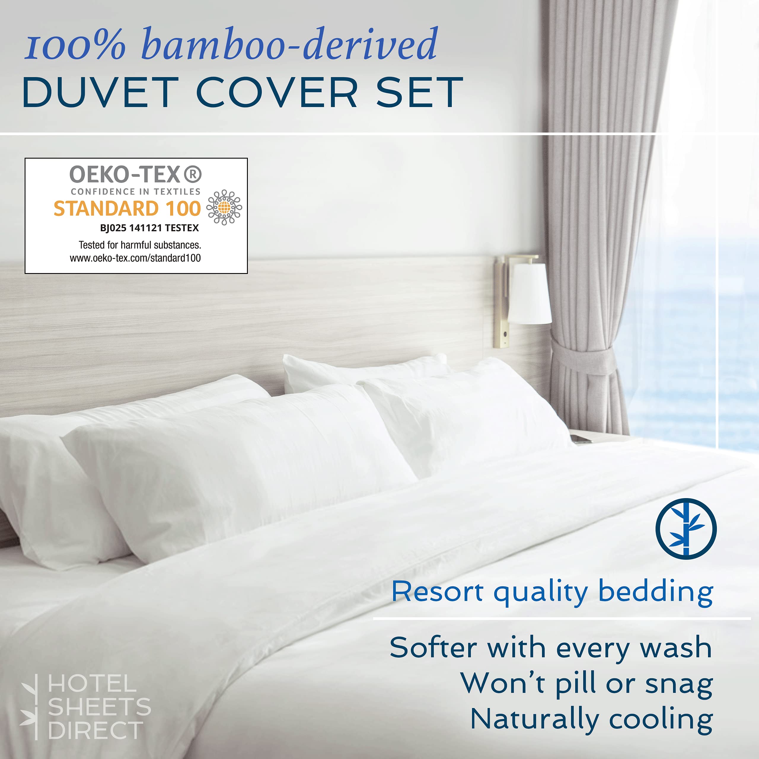 Luxury 3-Piece Queen Duvet Cover Set - 100% Bamboo Viscose, Moisture-Wicking & Silky Soft - Cooling Breathable Bedding with Pillow Sham - Light Blue - Perfect for Hotels, Guest Rooms & Master Bedrooms