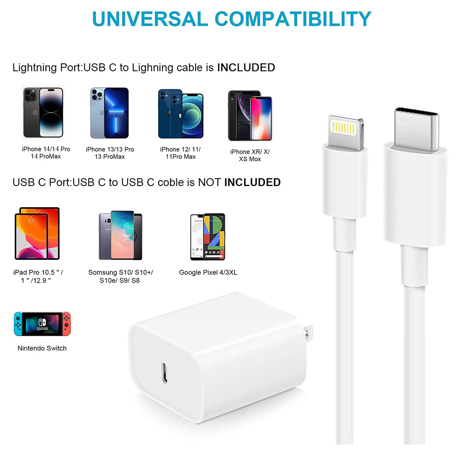 Newtion MFi Certified iPhone Fast Charger 20W USB C Power Adapter with 6FT Type C to Lightning Cable - 2 Pack for iPhone 14/13/12/11/XS/XR/X/Pro Max - Quick Charge & Sync - Perfect for Home, Office & Travel (CHR011)
