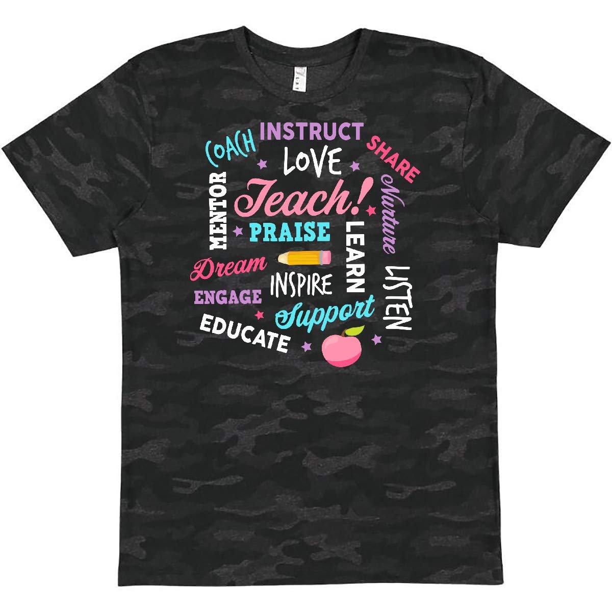 Inktastic Teacher Word Salad with Pencil and Apple Graphic T-Shirt - Perfect Gift for Educators, Back to School & Teacher Appreciation Day