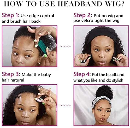 Rebasar Deep Wave Headband Wig - 26 Inch Brazilian Virgin Human Hair Curly Wig for Black Women | Glueless No Lace Front | 150% Density Natural Black | Perfect for Daily Wear, Parties & Protective Styling