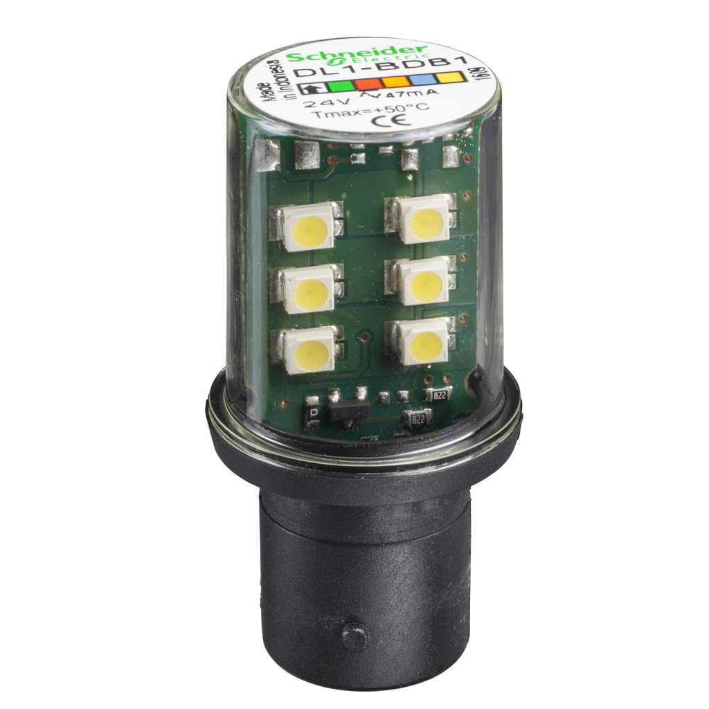Schneider Electric Harmony XVB Super Bright LED Beacon Light Bulb - 24V AC/DC, Steady On, BA15d Base | Industrial Warning & Signal Light System for Factories, Warehouses & Emergency Vehicles - Clear Bulb for High Visibility Safety Applications