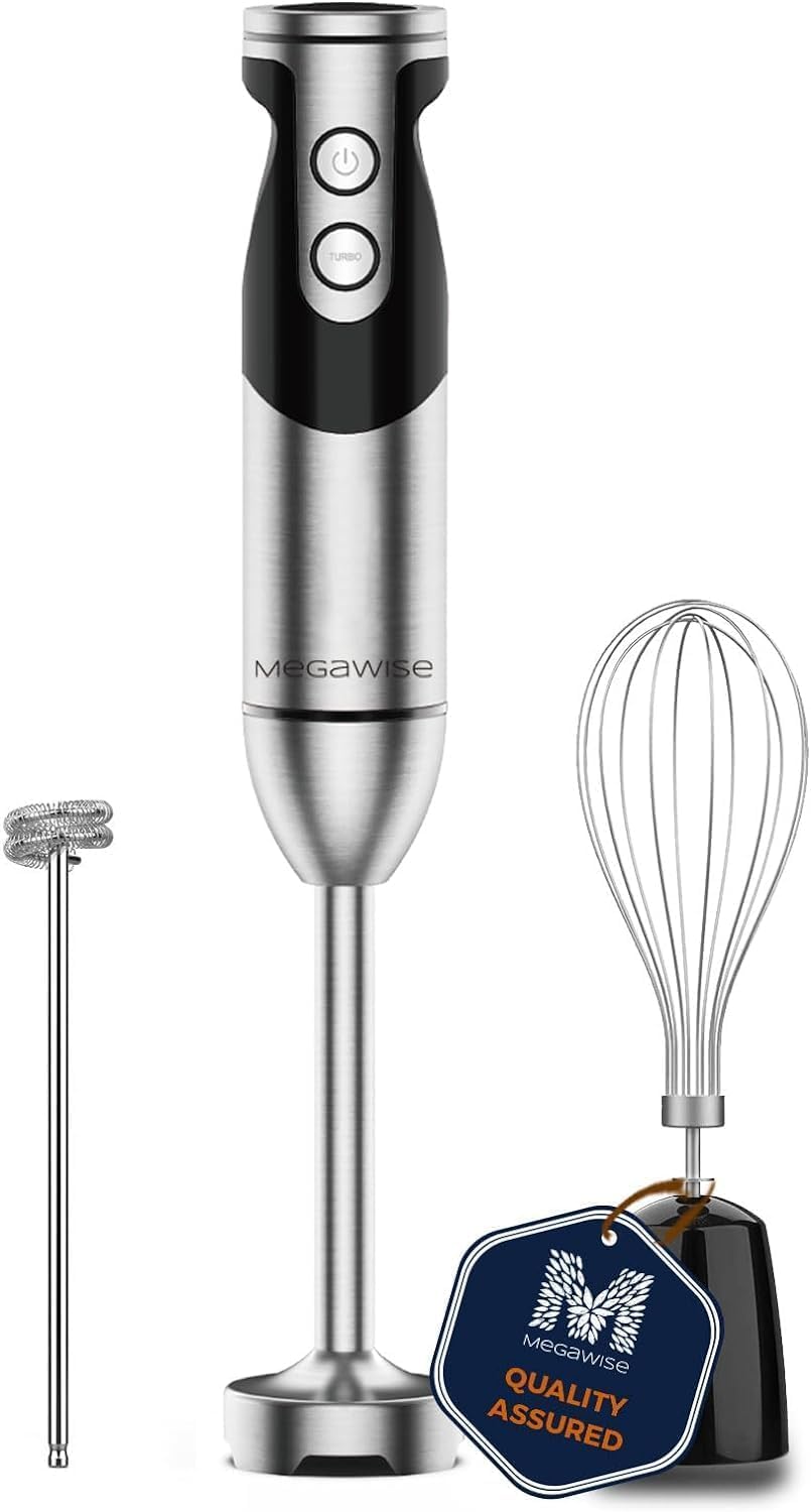 **MegaWise 12-Speed Stainless Steel Hand Blender - 3-in-1 Immersion Blender with Titanium-Plated Blades, Perfect for Smoothies, Soups & Baby Food (Black)**