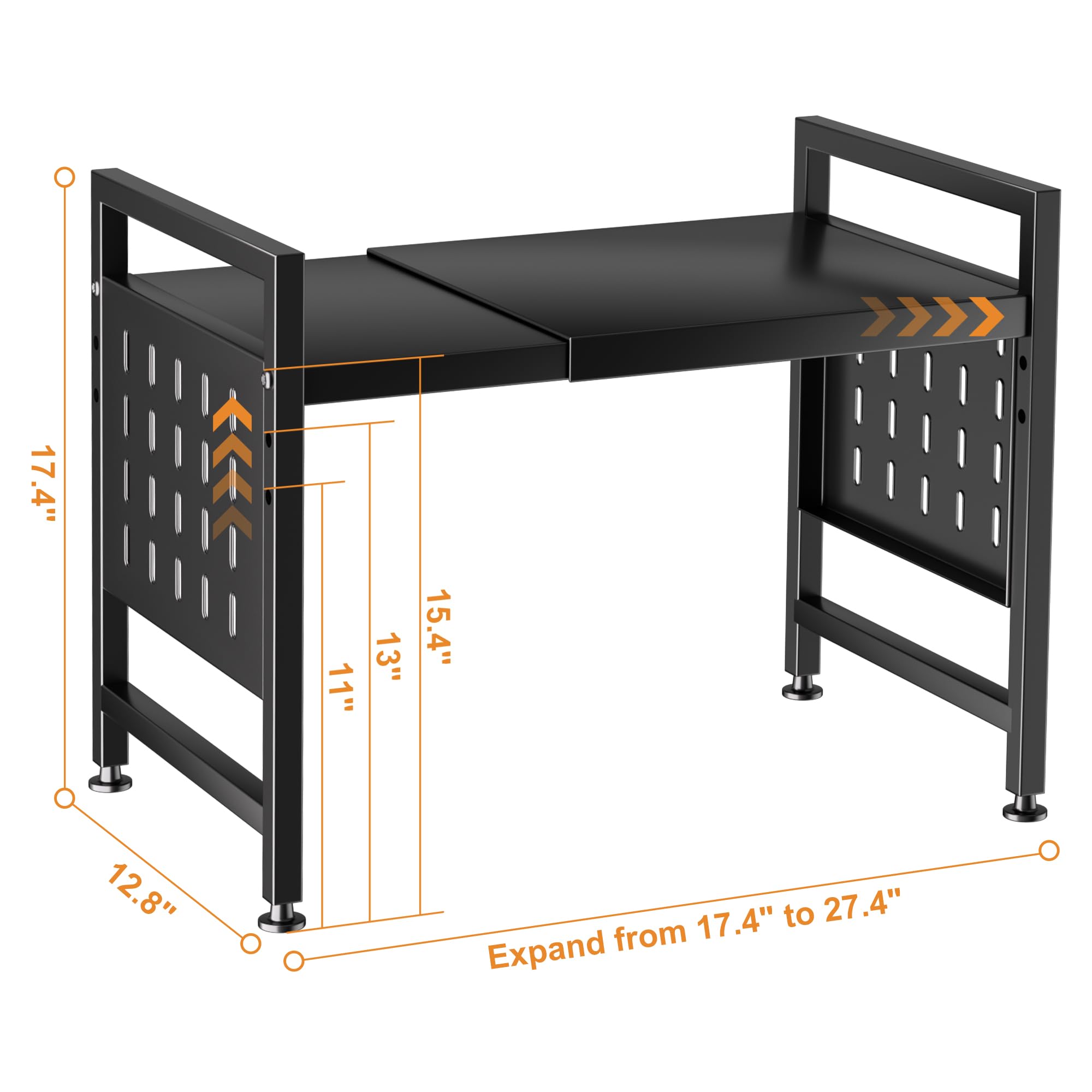 Expandable 2-Tier Microwave Oven Rack - Heavy Duty Metal Kitchen Countertop Organizer Shelf with 88lbs Capacity - Perfect for Baking, Cooking & Small Appliance Storage in Compact Spaces