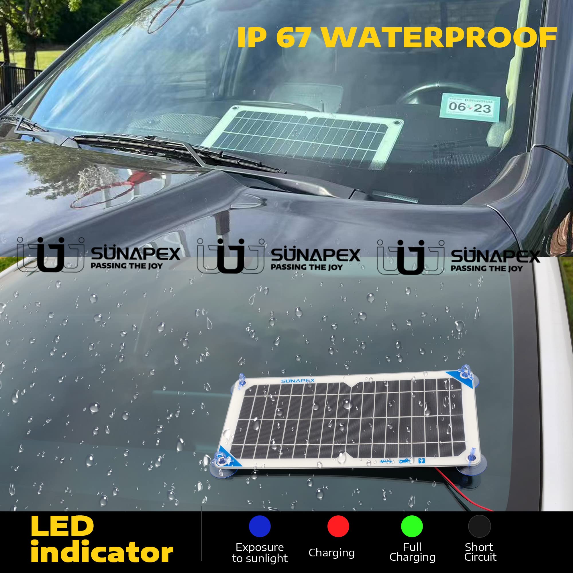 SUNAPEX Solar Battery Charger with 15FT Extension Cord - Portable Solar Panel Charger for Outdoor Camping, Hiking, Emergency Power Supply & Off-Grid Adventures