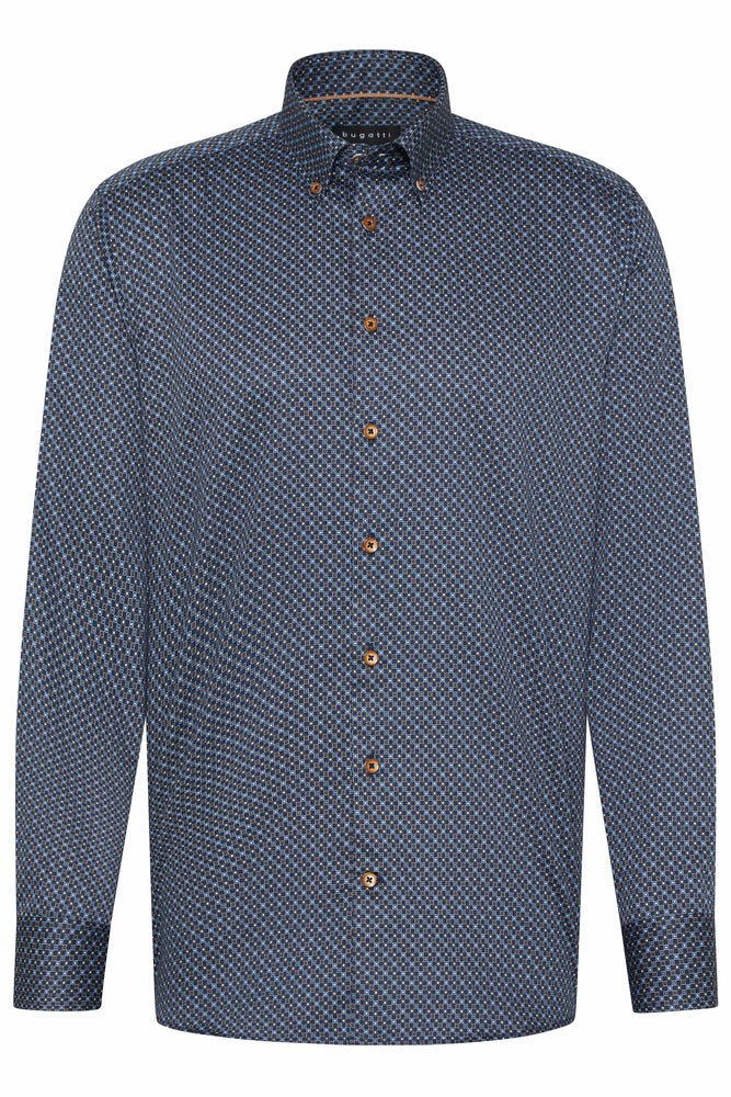 BUGATTI Men's Premium Collared Long Sleeve Dress Shirt in Blue Grey - Perfect for Business Casual, Office Wear & Formal Occasions