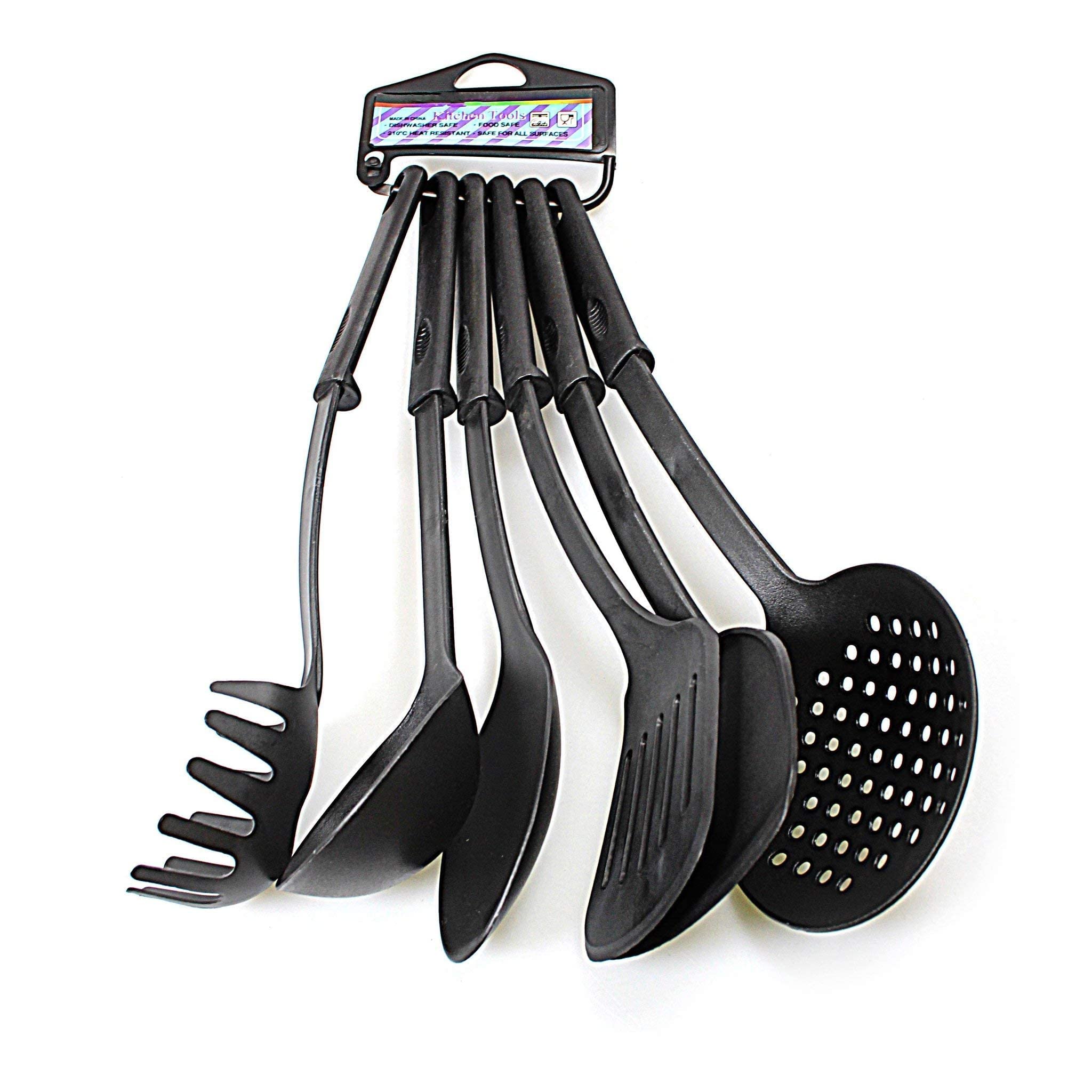 Bahob® Premium 6-Piece Nylon Kitchen Utensil Set - 30cm Non-Stick Cooking Tools with Slotted Spatula, Spoon, Spaghetti Server & Soup Ladle - Perfect for Baking, Frying & Serving - Dishwasher Safe & Heat Resistant