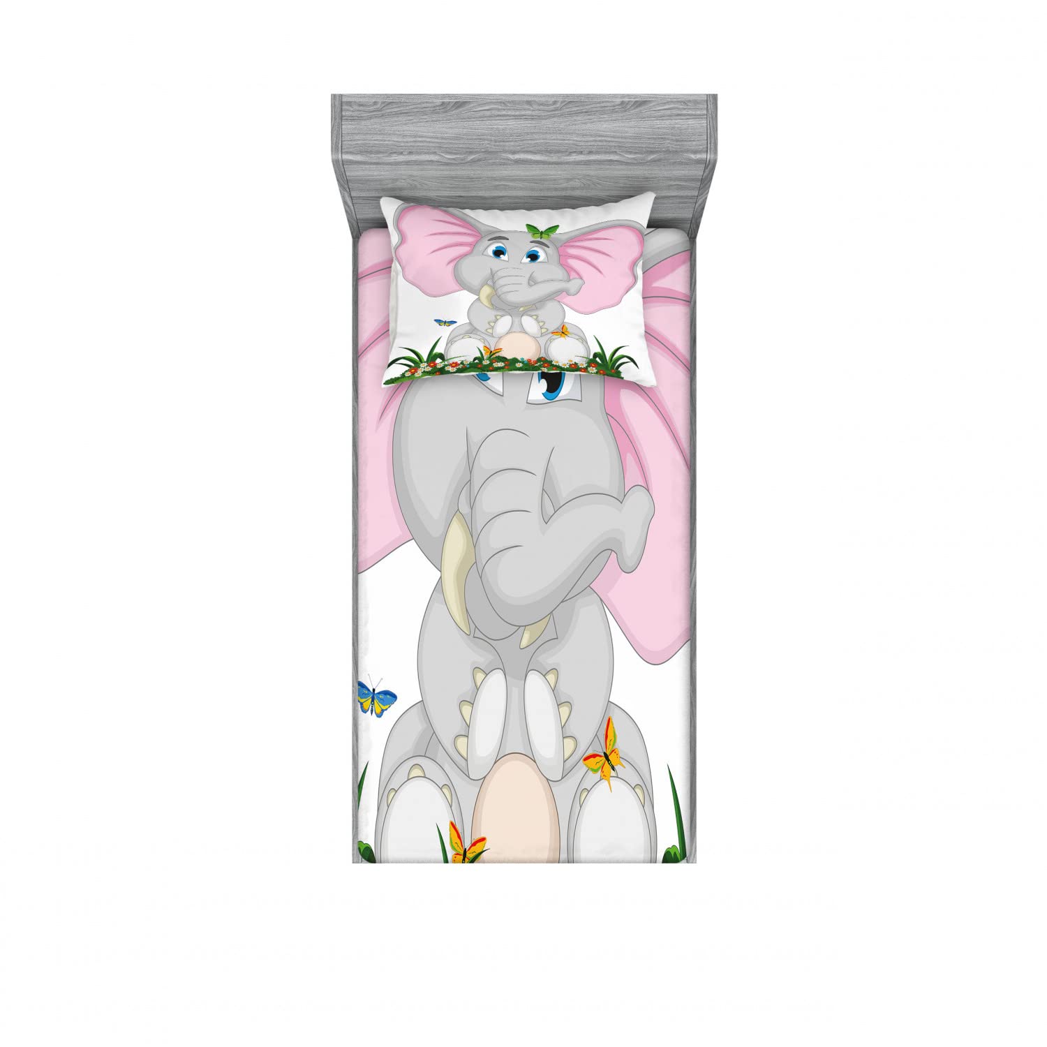 Ambesonne 2-Pack Animal Cartoon Fitted Sheet & Pillow Sham Set - Garden Daisies Design, 4-Piece Twin Size Bedding Set (2 Fitted Sheets & 2 Pillow Covers), Vibrant Multicolor - Perfect for Kids' Rooms, Dorm Decor & Themed Bedroom Makeovers