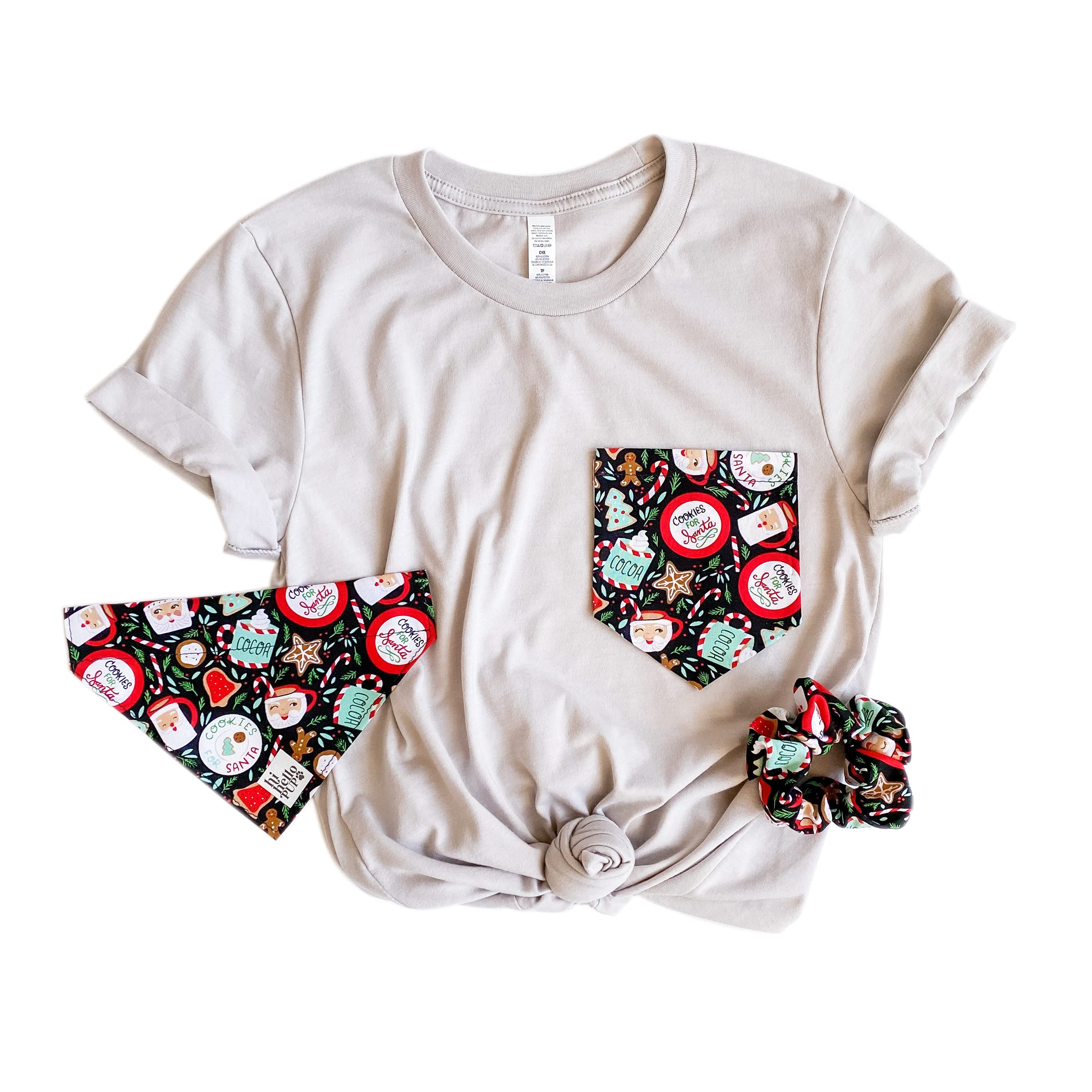 Dog and Mom Matching Christmas Set - Slip-On Dog Bandana with Scrunchie Headband | Santa-Themed Pet Bandana (Medium Size) | Perfect Holiday Gift for Dog Moms | Great for Christmas Photos & Family Matching Outfits