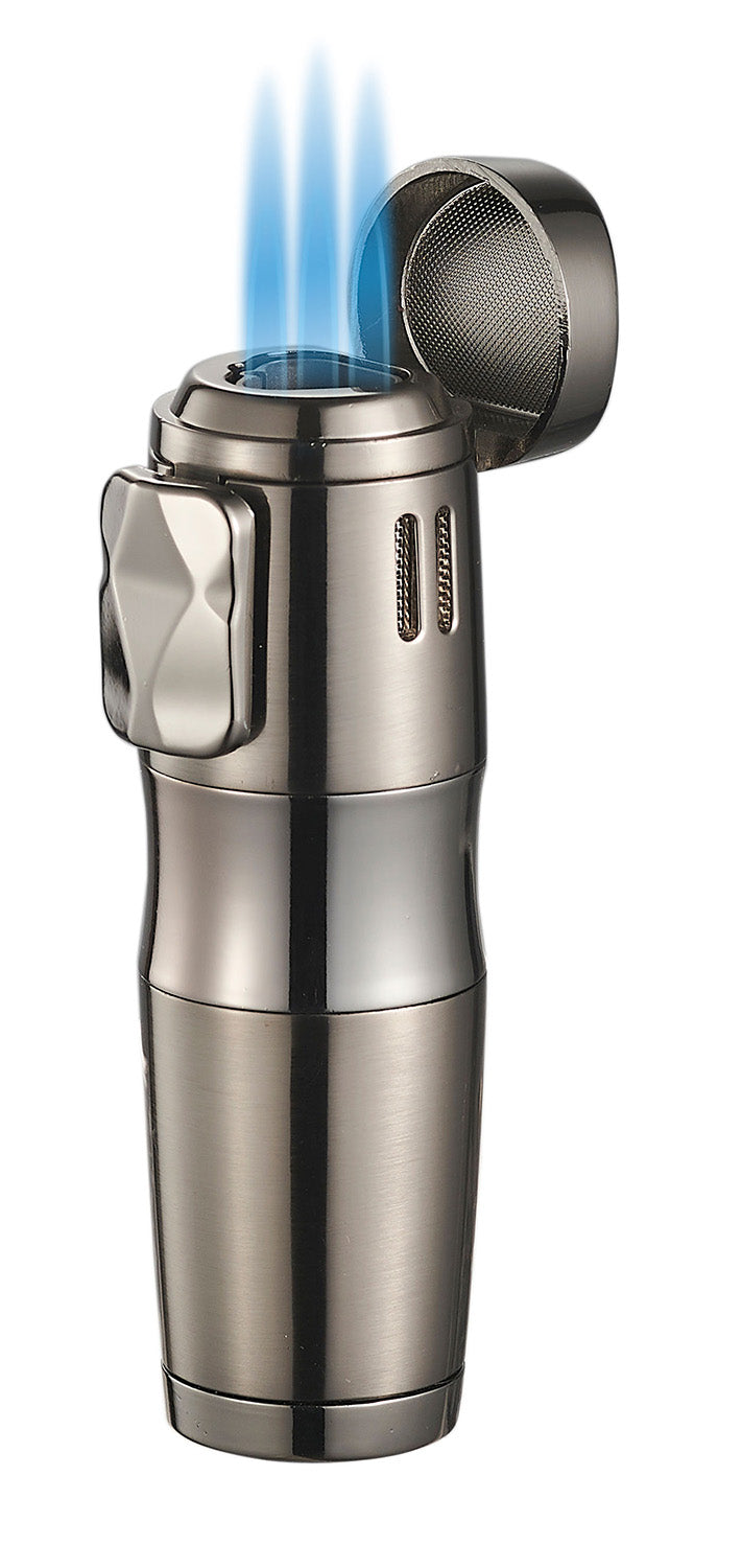Visol Epicron Triple Flame Gunmetal Cigar Lighter - Windproof Butane Torch for Cigars, Cigarettes & Outdoor Use - Perfect for Smoking, Camping & BBQ Accessories