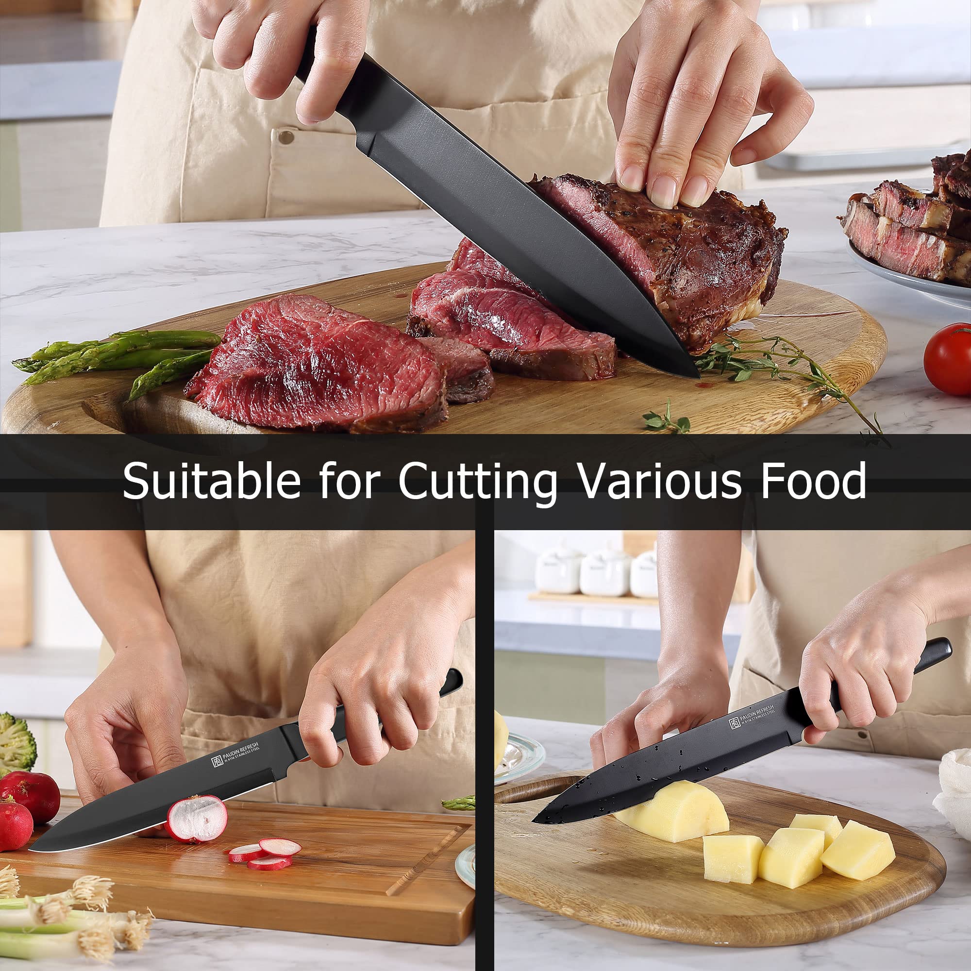 PAUDIN 8 Inch High Carbon Stainless Steel Carving Knife - Professional Kitchen Knife for Meat, BBQ, Turkey & Sushi - Ergonomic Hollow Handle Design - Perfect for Holiday Dinners, Restaurant Use & Home Cooking