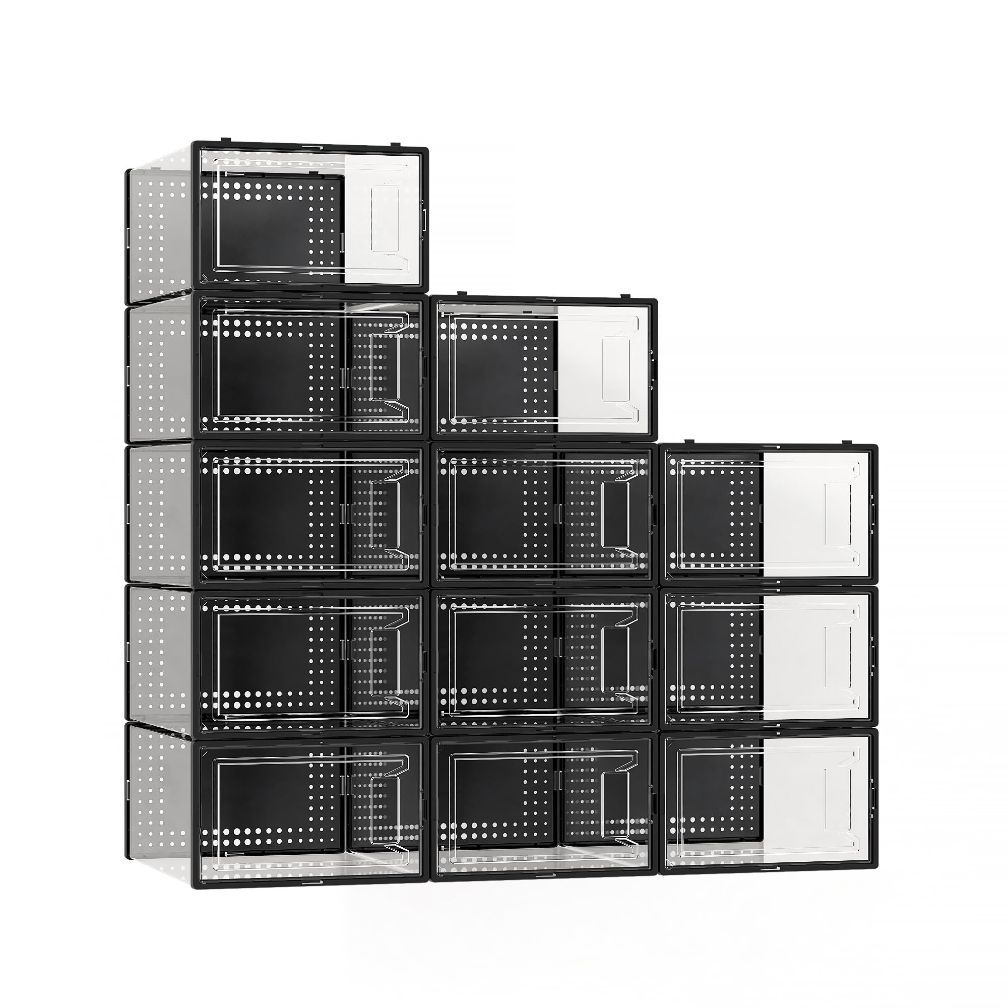 12 Pack Large Clear Plastic Shoe Storage Boxes with Lids - Stackable Modular Shoe Organizer for Closet, Space Saving Shoe Display Containers - Perfect for Sneaker Collection, Boot Storage & Closet Organization