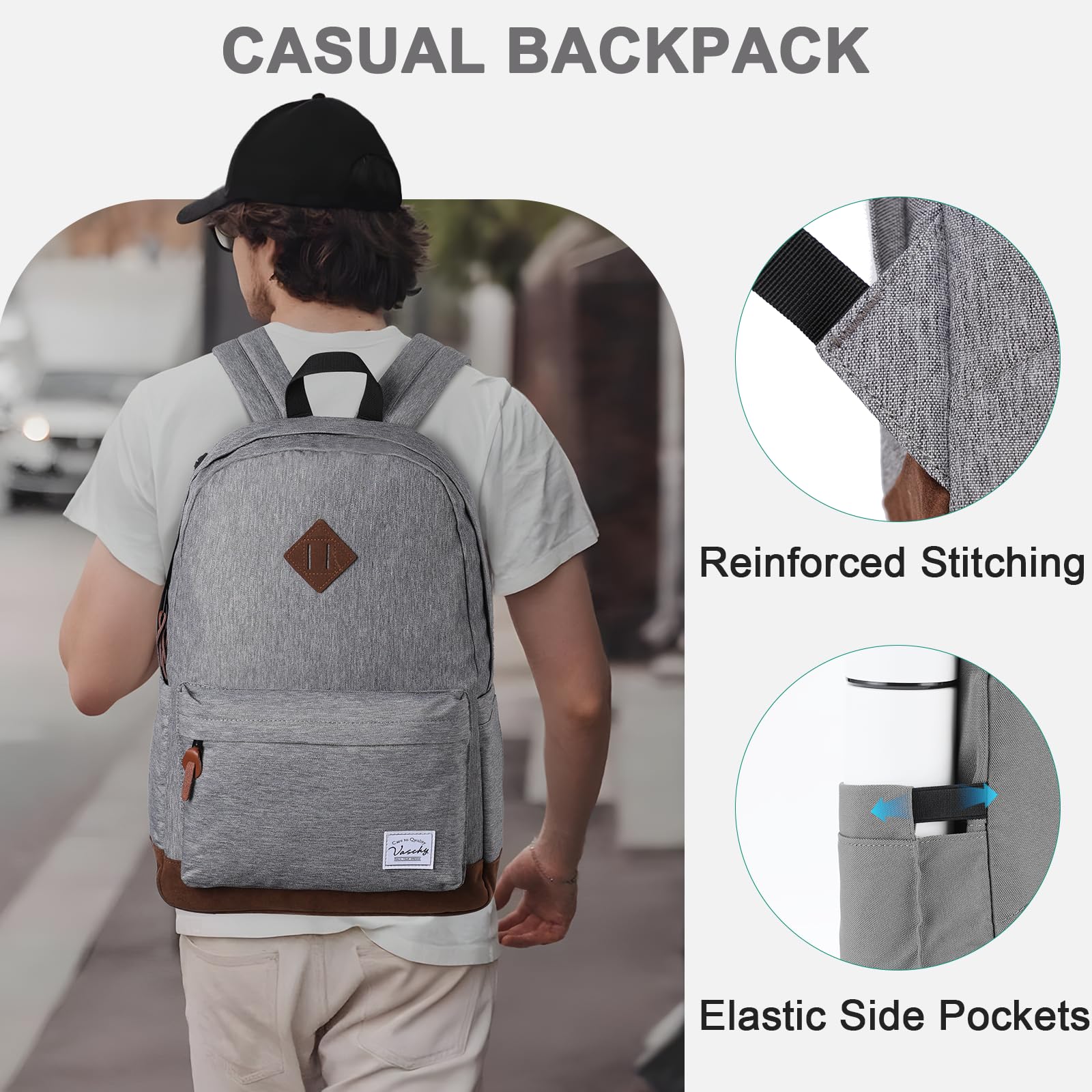 VASCHY Waterproof Lightweight Travel Backpack for Men & Women - Durable Casual Daypack for School, Work, Hiking & Outdoor Adventures