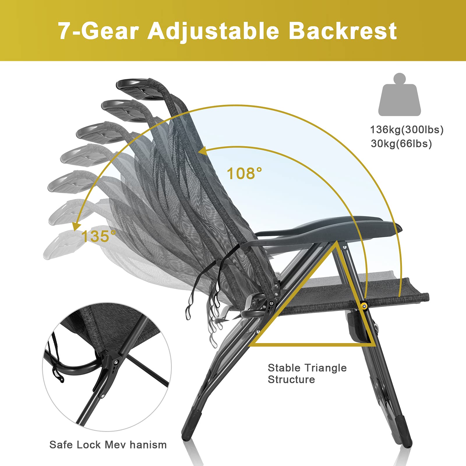 Giantex 4-Piece Folding Patio Chair Set - 2 Pack Adjustable Sling Chairs with Footrest for Outdoor Dining, Camping, Lawn & Poolside Relaxation | Portable Garden Chairs for Porch, Yard, Backyard & Beach Use