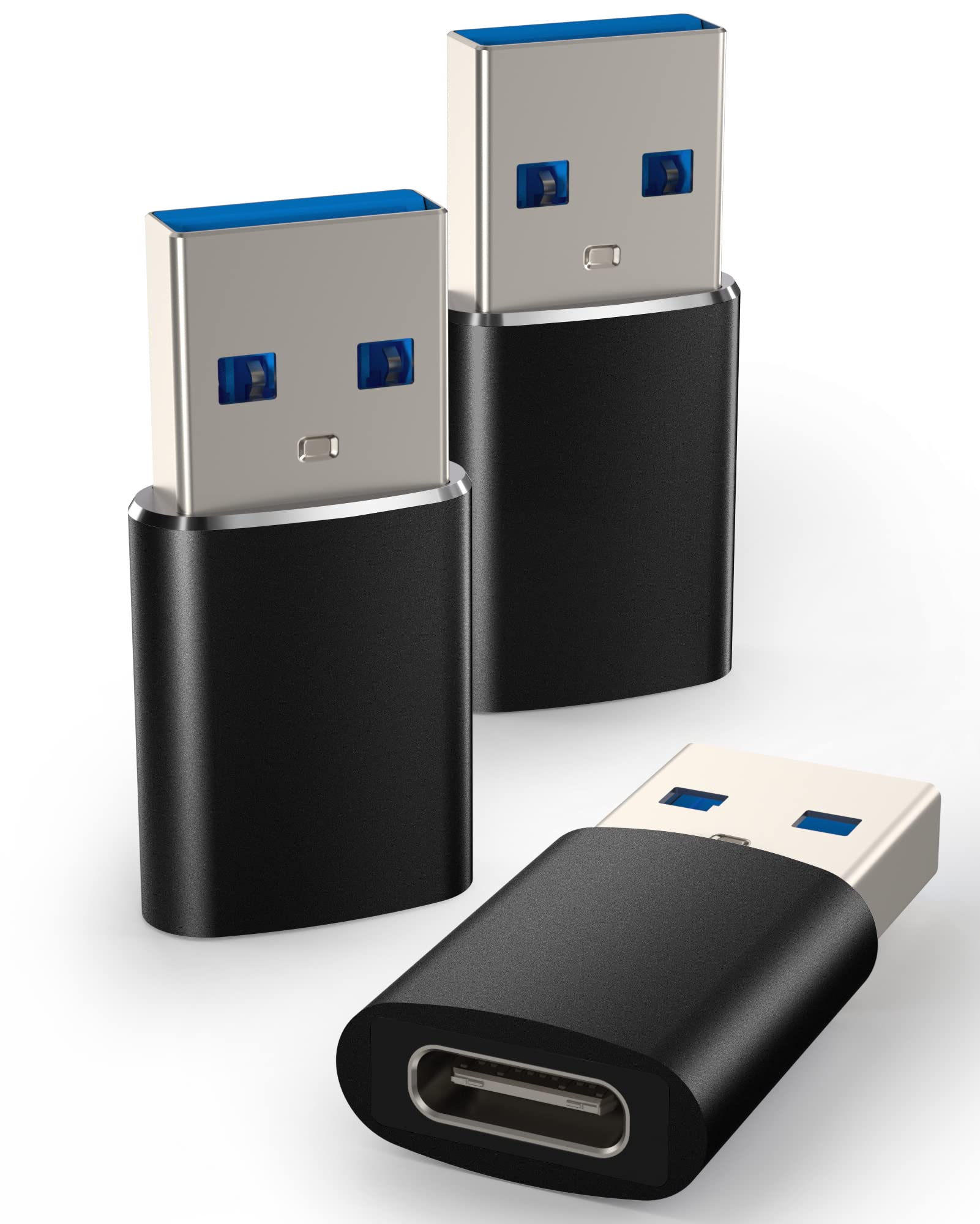 3-Pack USB-C to USB Adapter [10Gbps] - USB Type C Female to USB A Male Converter - Fast Charging & Data Sync for iPhone 15/14/13/12 Pro/Max, iPad Air 5/4, Mini 6, Samsung Galaxy S23/S22/S21, Google Pixel 5 - Perfect for Travel, Office & Home Charging Stations