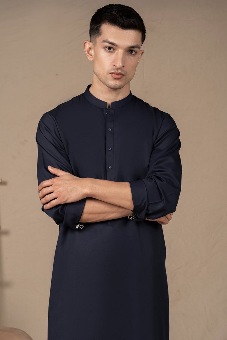 Elegant Navy Blue Blended Shalwar Kameez by J. Junaid Jamshed - Perfect for Weddings, Festivals & Special Occasions