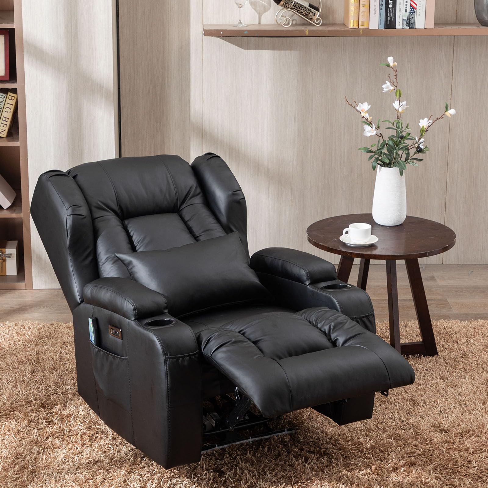 Premium Power Recliner Chair with Heat & Massage - Electric Overstuffed Home Theater Seating, Gaming & Sleeper Recliner with LED Lights, Lumbar Support, USB Ports & Cup Holders - Perfect for Movie Nights, Gaming Sessions & Relaxation at Home