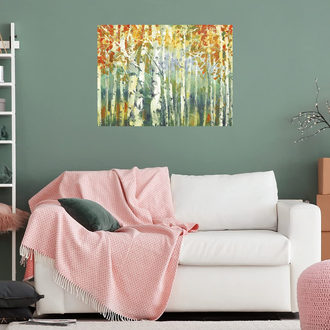 Abstract Birch Trees Canvas Wall Art - 32x24 Inch Large Modern Painting for Bedroom & Living Room Decor | Warm Nature-Inspired Artwork by Marietta Cohen | Perfect for Home, Office & Gift Giving