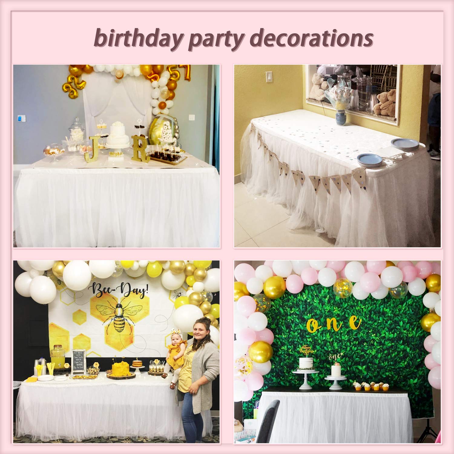 Suppromo 6ft White Tulle Table Skirt - Elegant Tutu Table Cover for Rectangle & Round Tables - Perfect for Weddings, Bridal Showers, Birthday Parties & Event Decorations - Adds a Romantic Touch to Any Celebration
