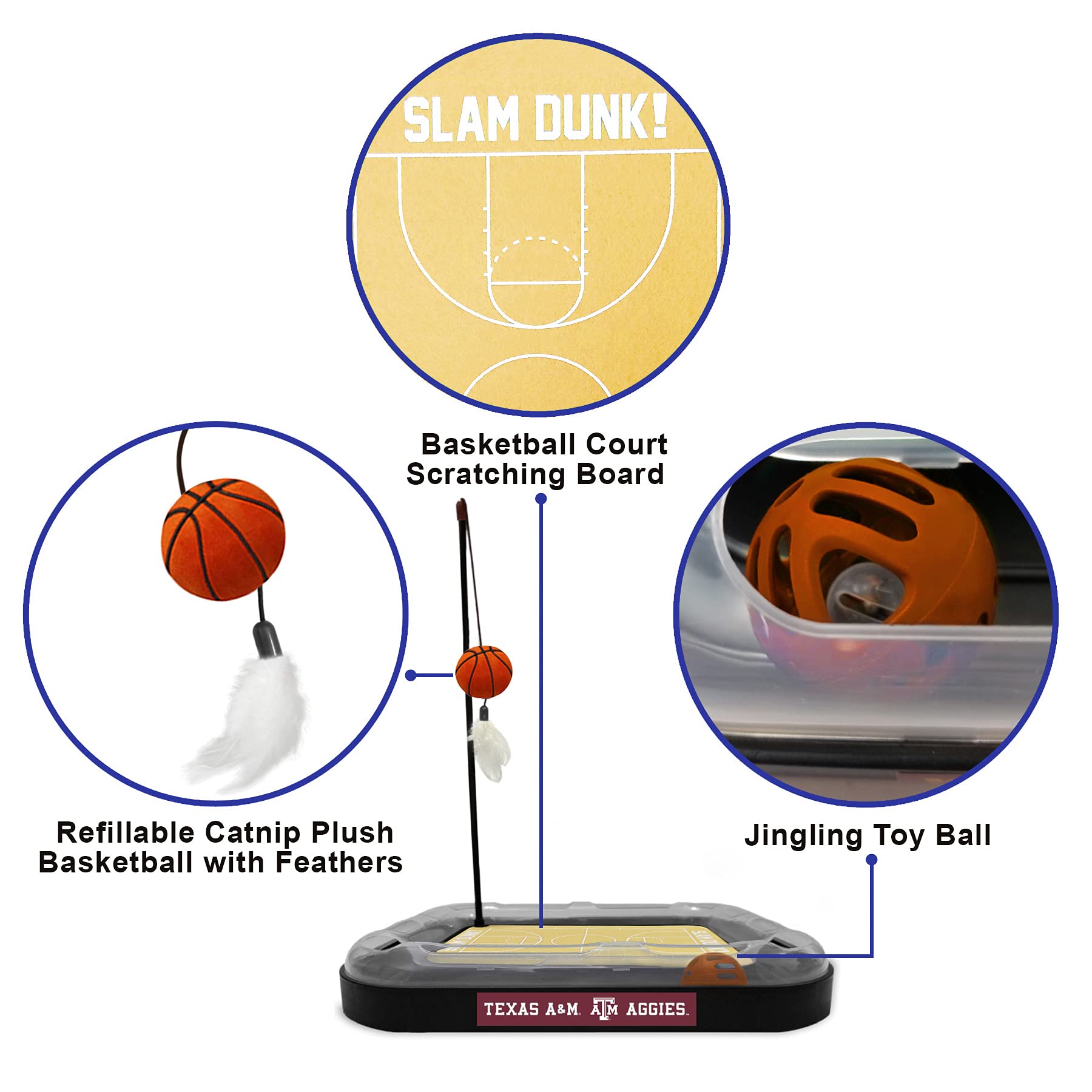 Reversible Cat Scratcher with Basketball Toy - 6-in-1 Interactive Cat Wand for Play & Exercise