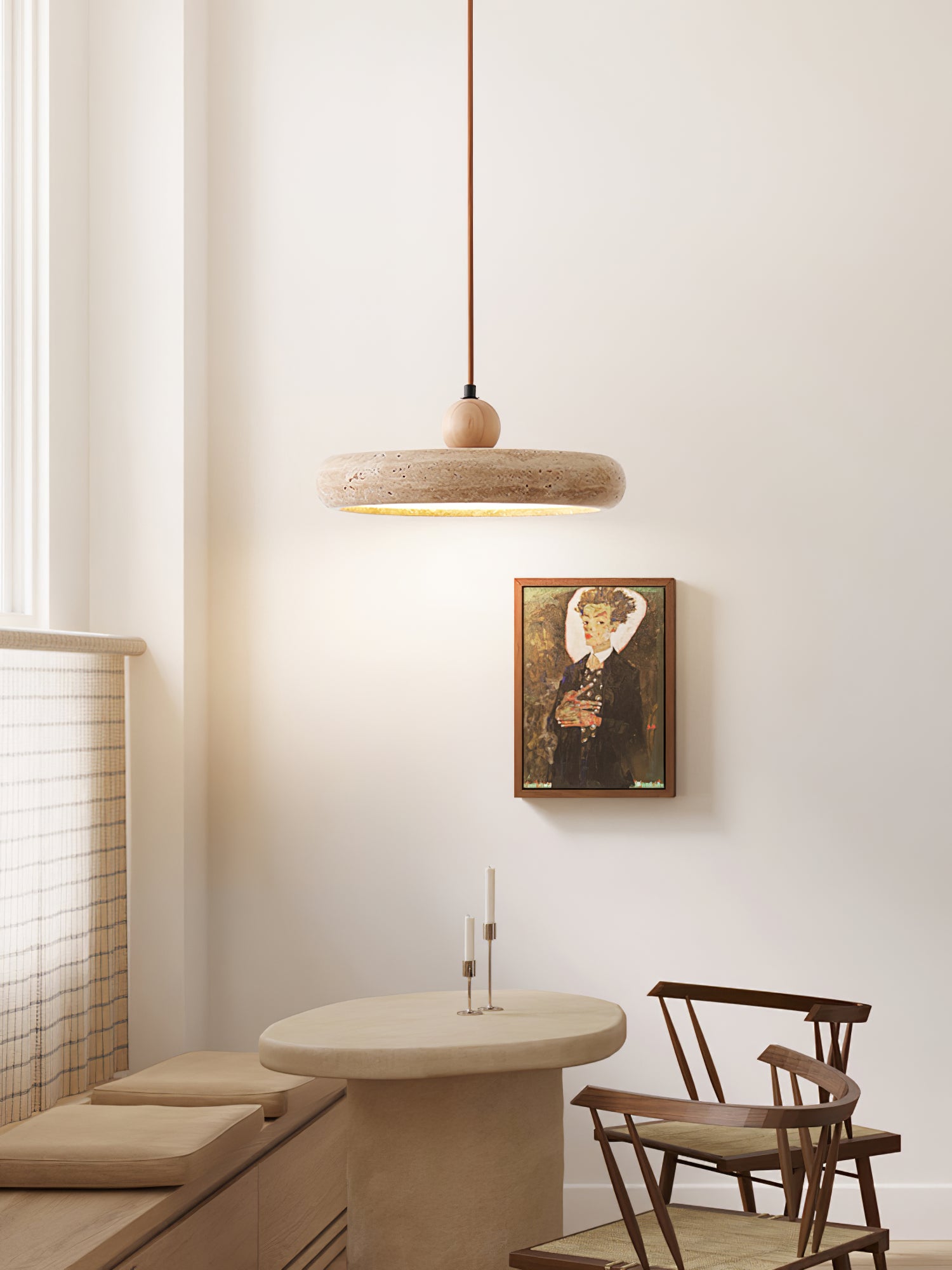 Aurelio Travertine Pendant Light - Modern Natural Stone Ceiling Fixture for Kitchen Island, Dining Room & Living Room Lighting