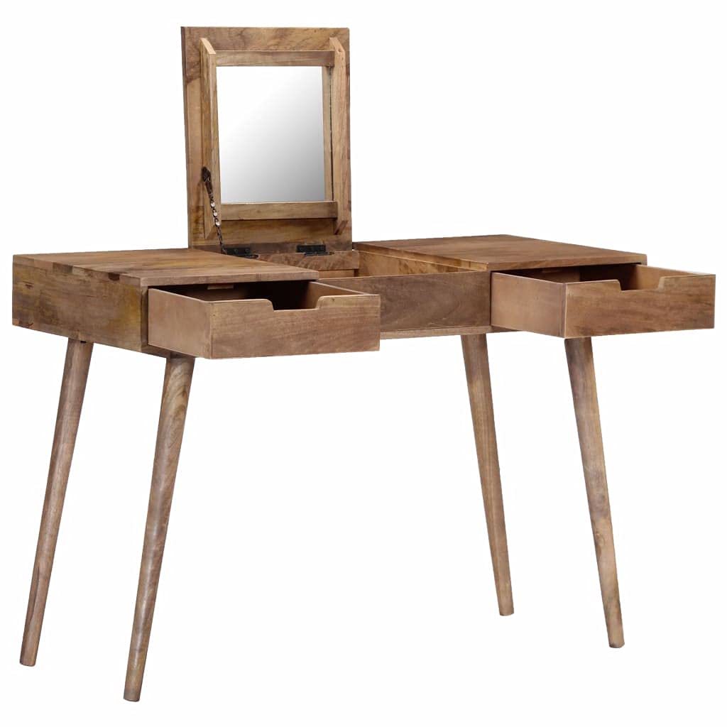 Elegant Polished Finish Storage Desk & Dressing Table for Bedroom - Perfect Vanity Organizer with Mirror for Makeup and Jewelry Storage