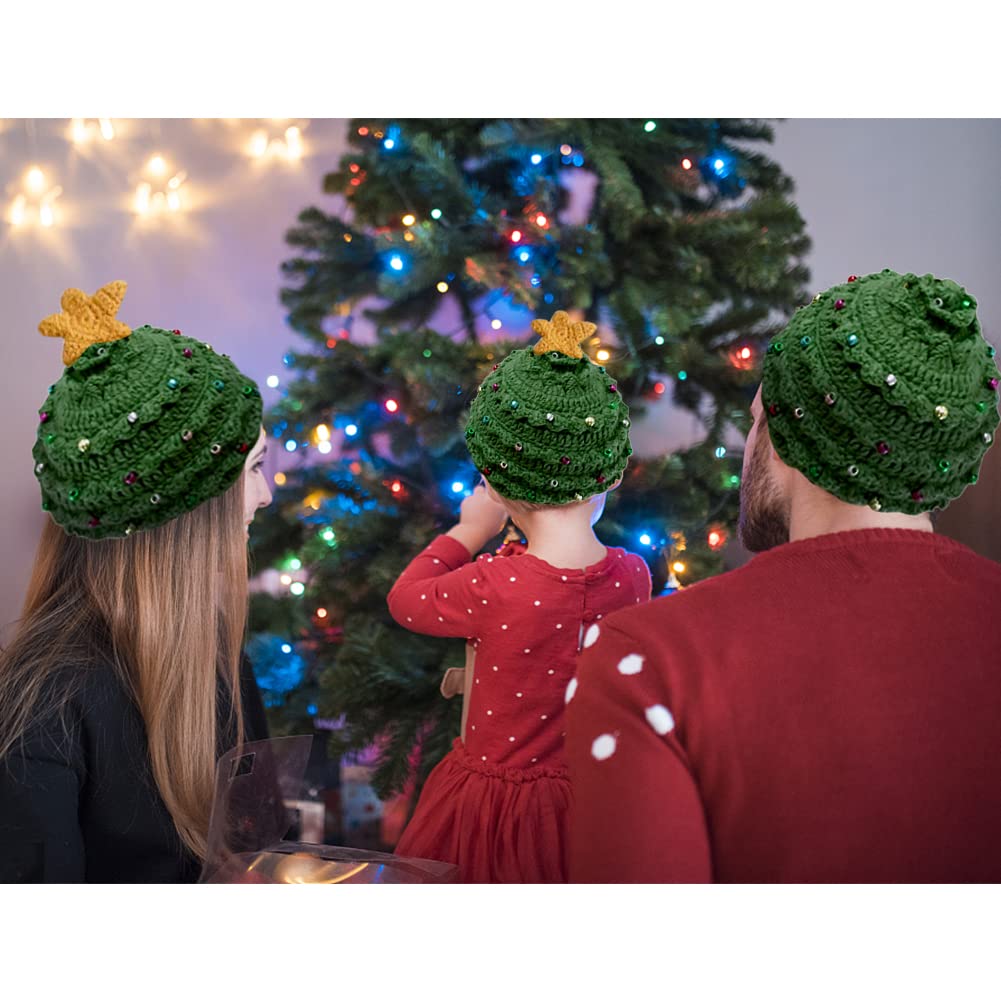 URFEDA Christmas Winter Warm Beanie Hat - Wool Knit Santa Hat for Adults & Kids - Cozy Crochet Woolen Cap with Star Design - Perfect for Holiday Parties, Winter Outdoor Activities & Christmas Gifts