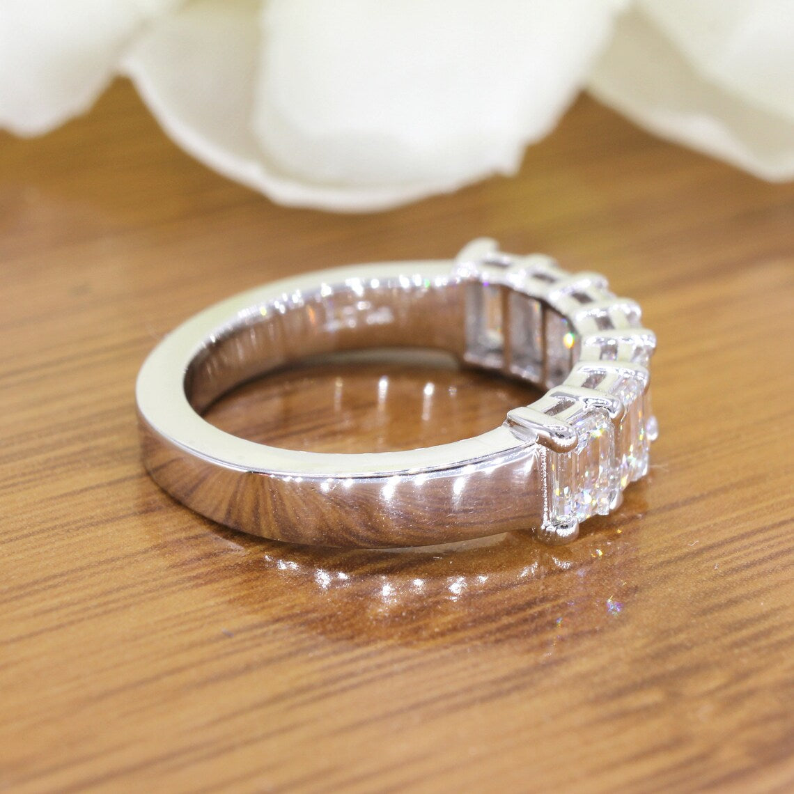 2.17 Carat Emerald Cut Diamond Wedding Band - 7 Stone Anniversary Ring for Women - Perfect for Engagement, Wedding & Special Occasions