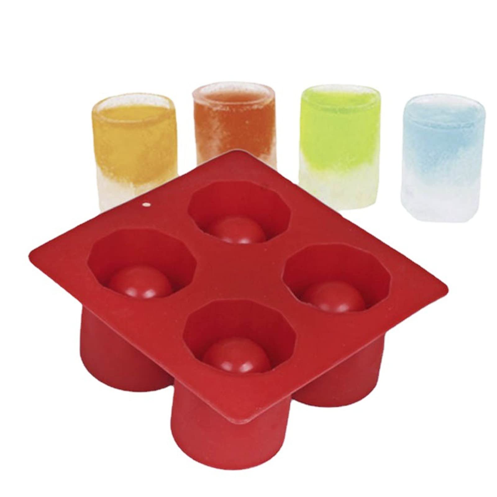 4 Pcs 4-Cavity Silicone Ice Cube Molds for Round Shot Glasses - Reusable, BPA-Free, Easy Release (Red) - Perfect for Cocktails, Parties, and Home Bars