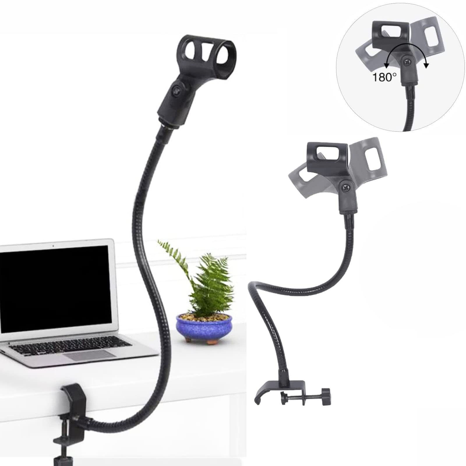 360 Degree Flexible Gooseneck Microphone Stand - Adjustable Desk Mic Boom Arm with Clip, 33cm Gooseneck Mic Holder for Podcasting, Online Meetings, Lectures & Voice Recording - Perfect for Home Studio, Office & Streaming Setup