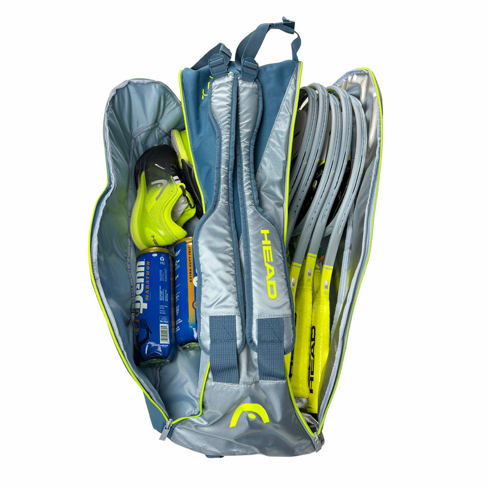 Head Tour Team Extreme Supercombi 9-Pack Tennis Racquet Bag - Yellow/Grey | Durable Multi-Racquet Storage for Tennis Players & Coaches | Perfect for Tournaments, Training & Travel