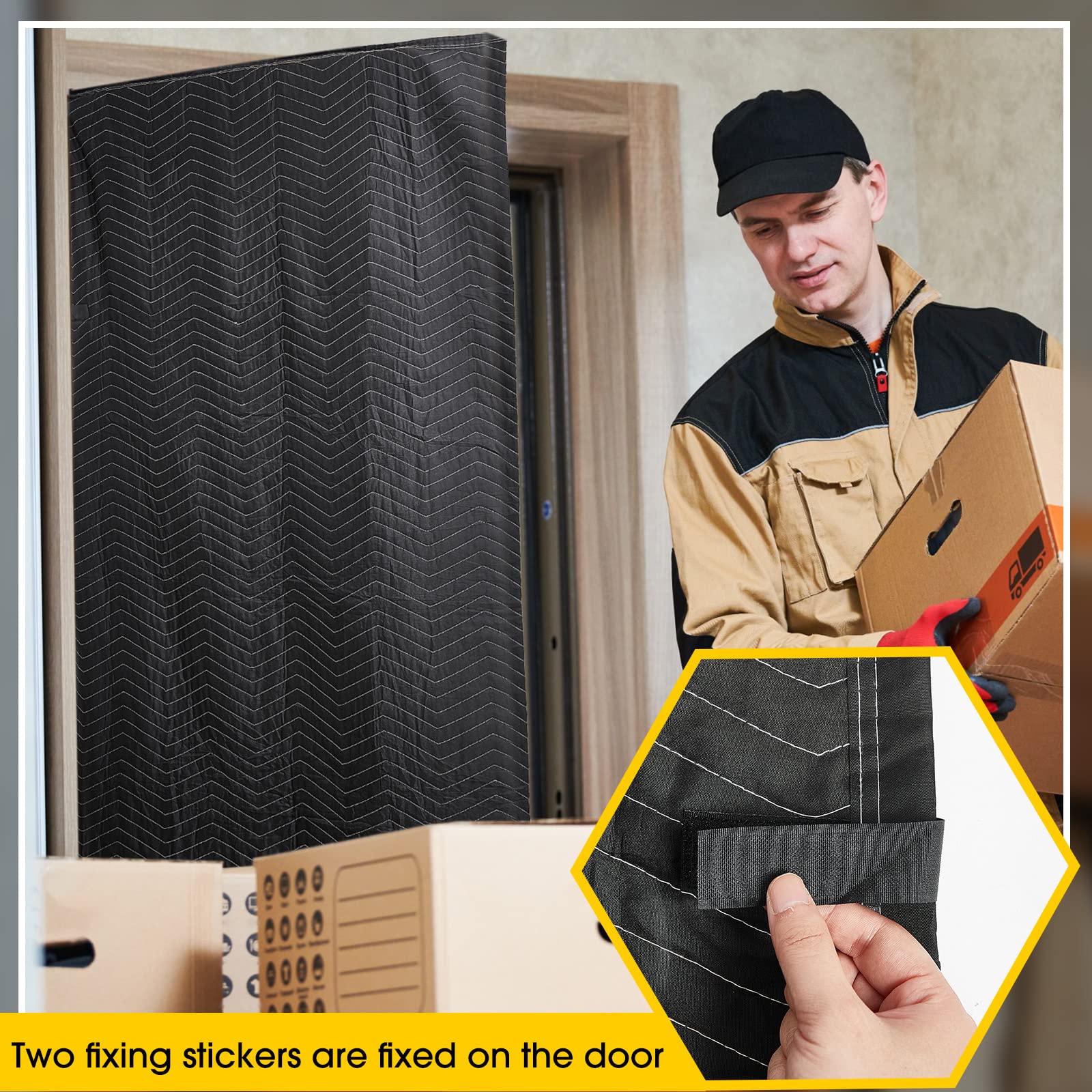 Riakrum 1-Pack Quilted Moving Blanket - 39 x 79 Inches Heavy Duty Cotton Polyester Furniture Protector for Indoor & Outdoor Use - Washable & Reusable Door Cover, Black - Perfect for Moving, Storage & Home Protection