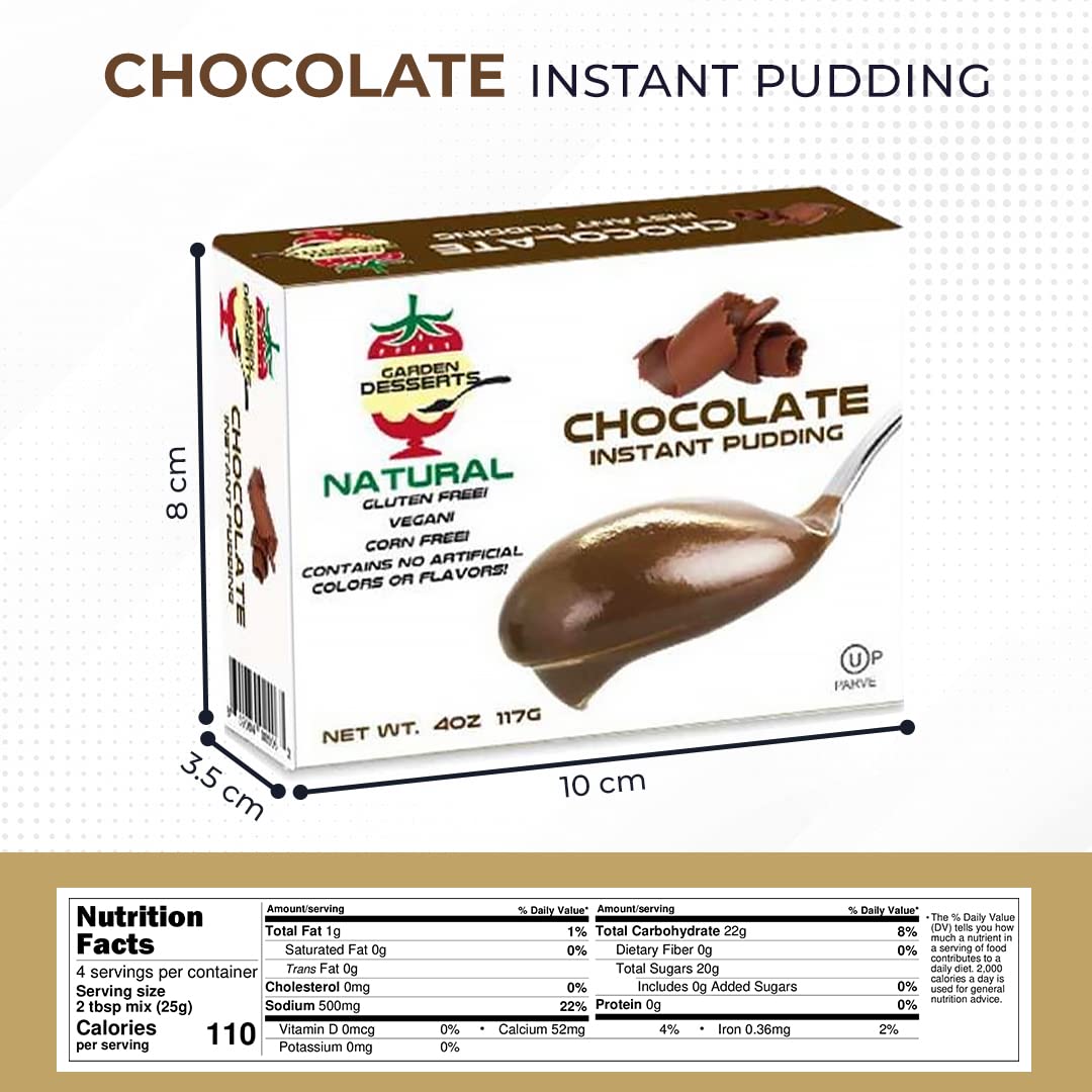 Garden Desserts All Natural Instant Chocolate Pudding Mix - Vegan, Gluten Free, Kosher Certified (4 Oz, 3 Pack) | Perfect for Quick Desserts, Baking, Snacks & Party Treats