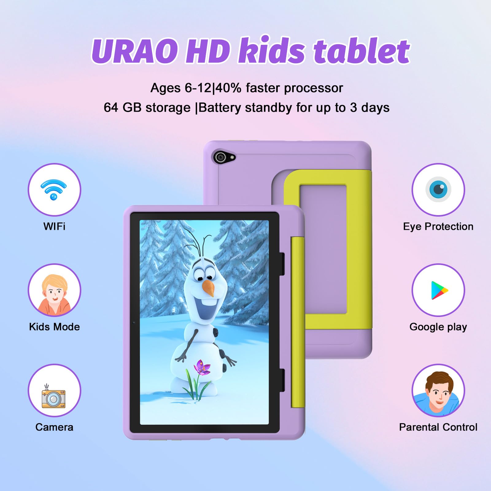 10 Inch Kids Tablet with Android 14 | Octa-Core 64GB Storage (Expandable to 1TB) | WiFi Children's Learning Tablet with Parental Controls & Dual Camera | Includes Protective Case | Perfect Educational Gift for Toddlers & Kids | Ideal for Homeschooling, Travel, and Interactive Learning