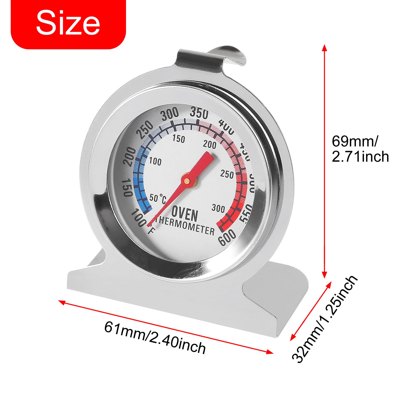 12Pcs Stainless Steel Oven Thermometer 100-600°F/50-300°C - High Accuracy Cooking Thermometer for Baking, Grilling, Frying & BBQ - Perfect for Kitchen, Oven, Grill & Outdoor Cooking