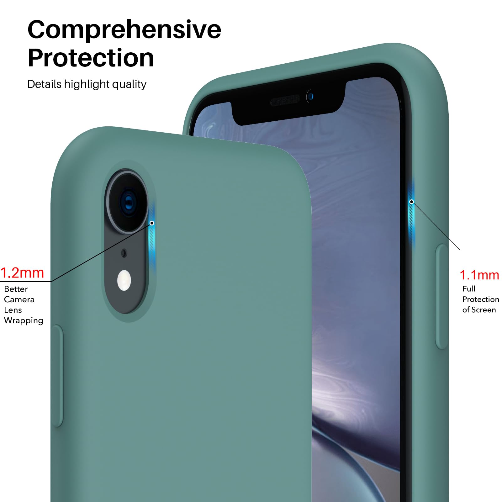 ORNARTO Slim Liquid Silicone Case for iPhone XR 6.1 Inch - Soft Gel Rubber Cover with Open Bottom Design, Pine Green | Protective Phone Case for Everyday Use, Work & Travel