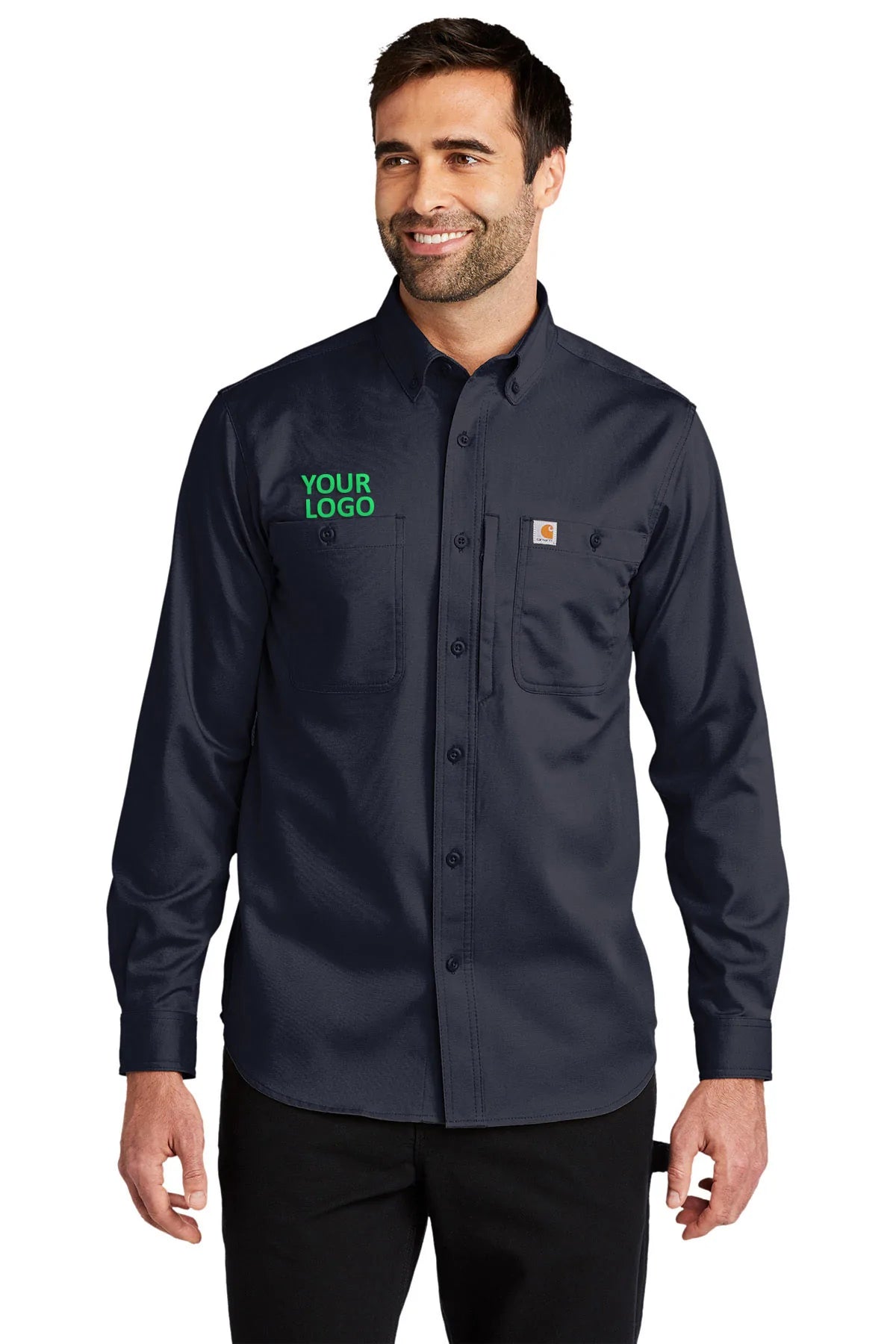 Carhartt Rugged Series Long Sleeve Work Shirt - Durable Navy Blue Cotton Shirt for Men | Perfect for Construction, Farming & Outdoor Workwear