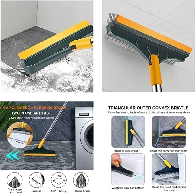 FIGMENT 3-in-1 Bathroom Cleaning Brush with Wiper - Long Handle 180° Rotating Toilet Brush for Bathroom Tiles & Floor Scrubber - Multicolor - Perfect for Shower, Bathtub, Sink & Tile Cleaning