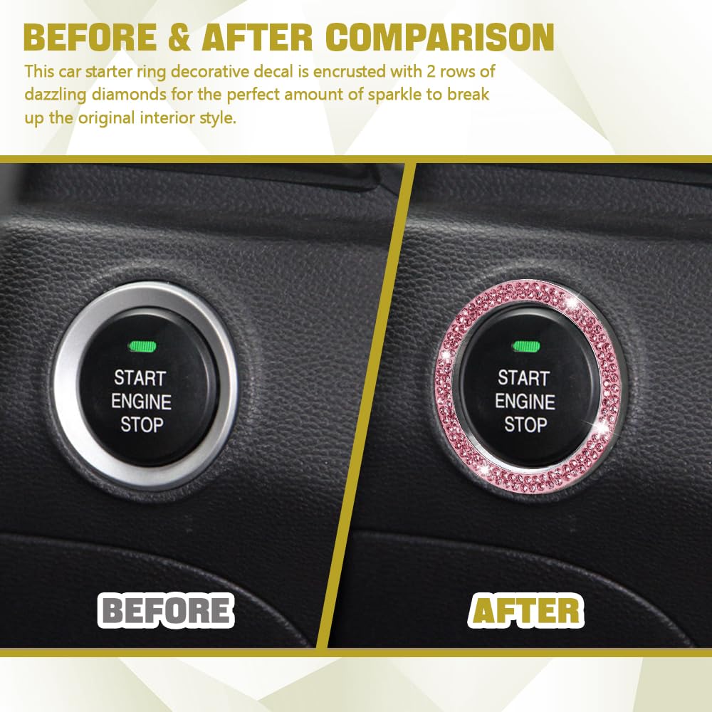 Sparkling Crystal Rhinestone Car Ring Emblem Sticker - Push Start Button Cover & Key Ignition Knob Ring - Elegant Car Interior Decoration for Women - Perfect for Luxury Vehicle Customization & Gift Giving