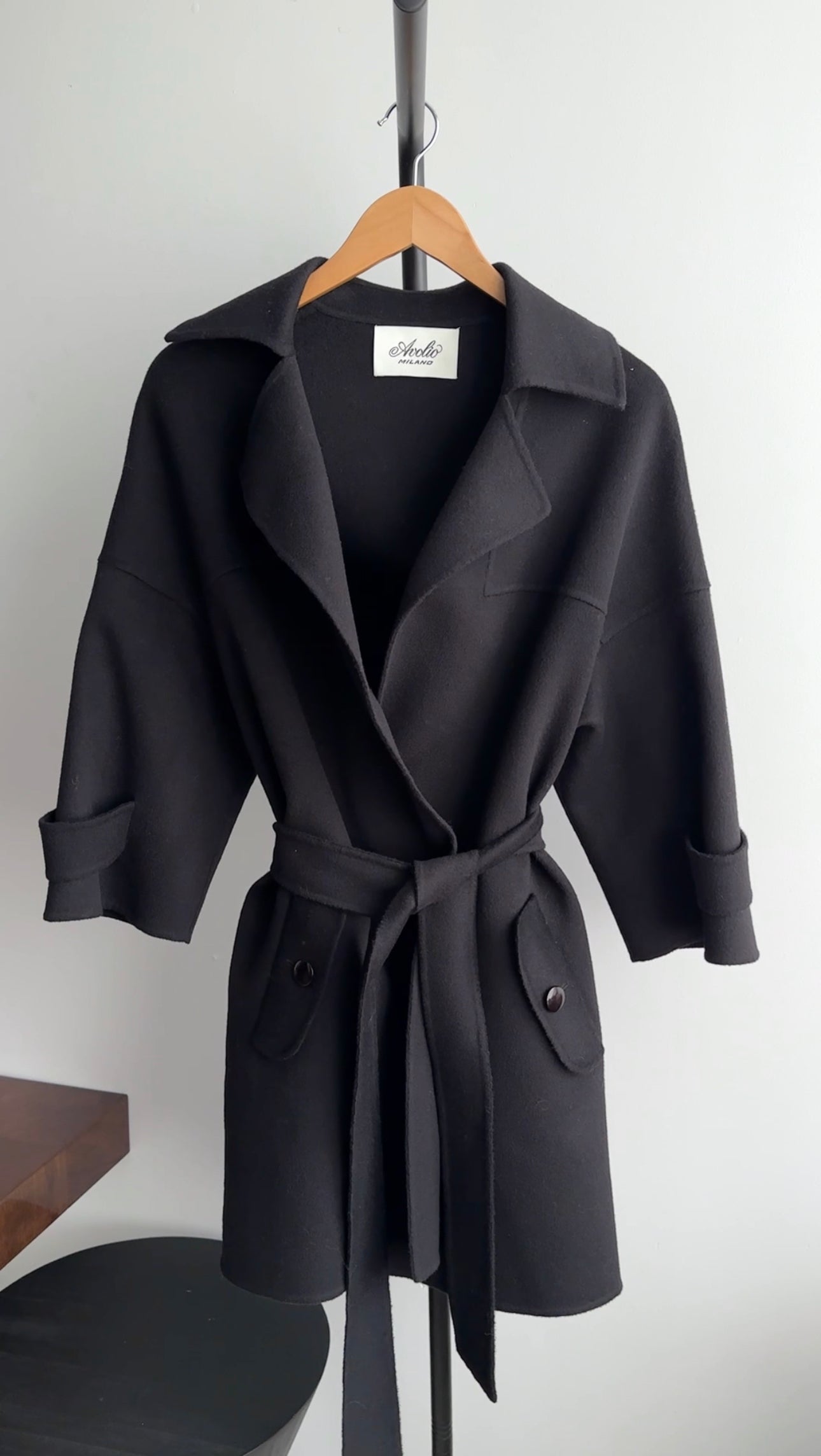 Aviolo Milano Black Double Face Wool Coat for Women - Size S (4/6) | Winter Warm Long Coat | Office & Formal Wear | Perfect for Business Meetings & Evening Events