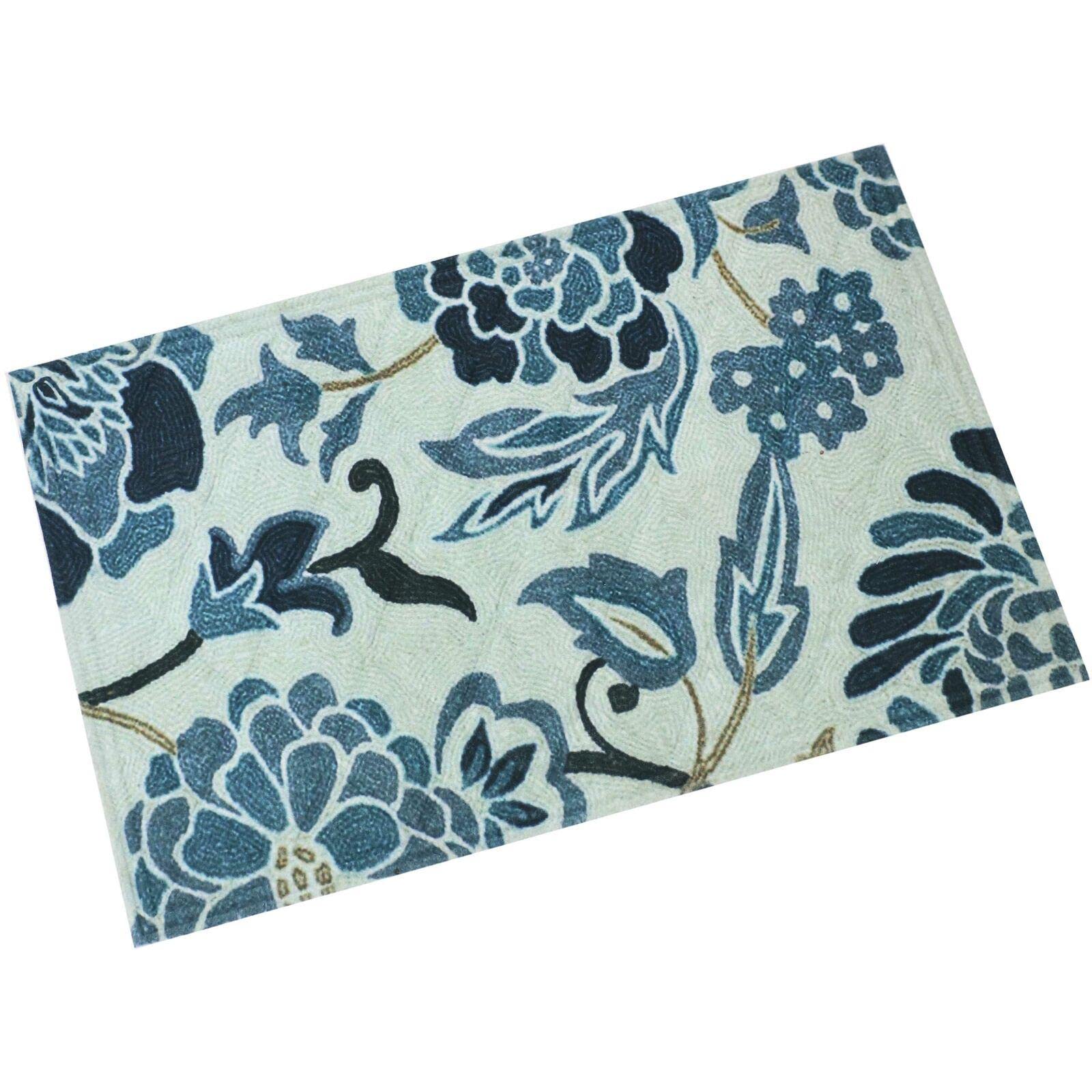 Non-Slip Blue Floral Kitchen Floor Mat 23x35 Inches - Soft Absorbent Rug for Sink, Stove & Counter Areas - Anti-Fatigue Mats for Cooking & Dishwashing - Easy Clean Waterproof Kitchen Decor