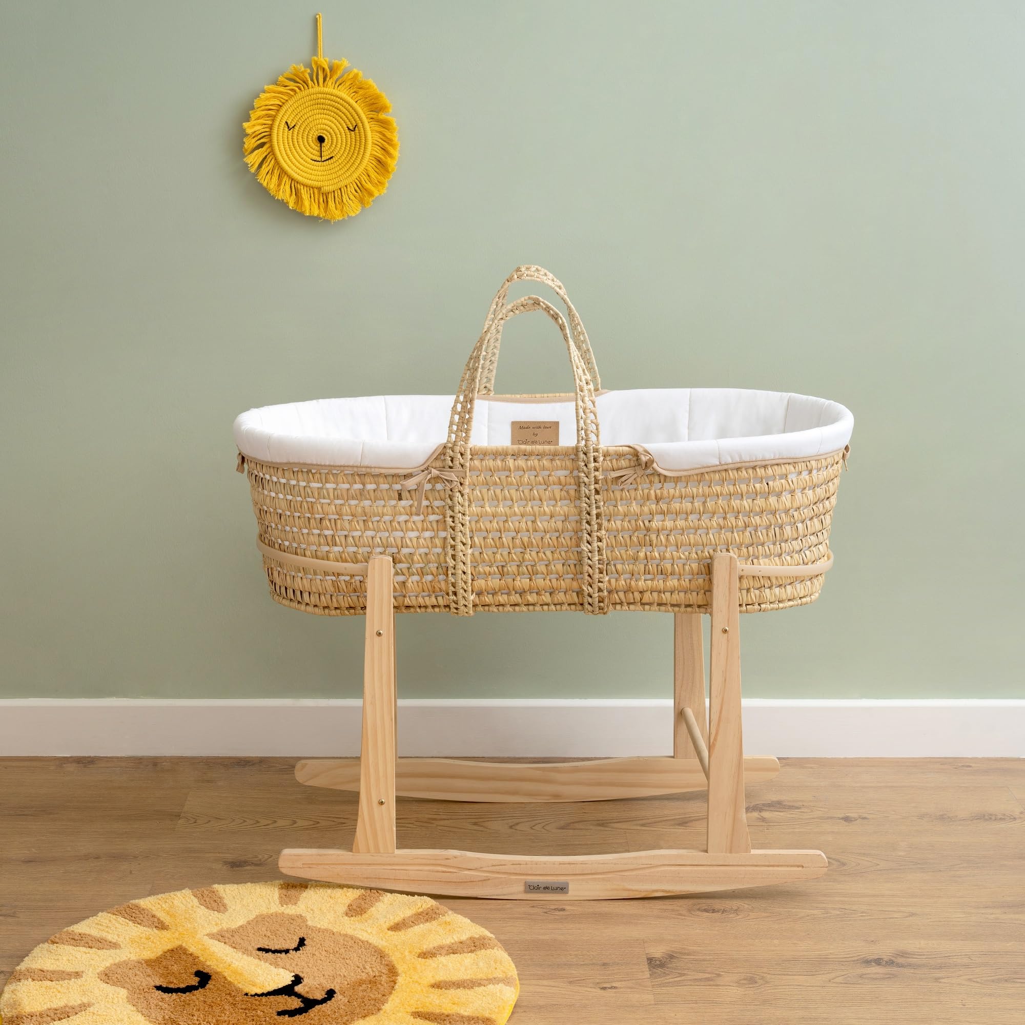 Clair de Lune Natural Wooden Rocking Moses Basket Stand - Handcrafted Baby Crib for Nursery, Bedroom & Gift (Perfect for Newborns, Christenings & Baby Showers)