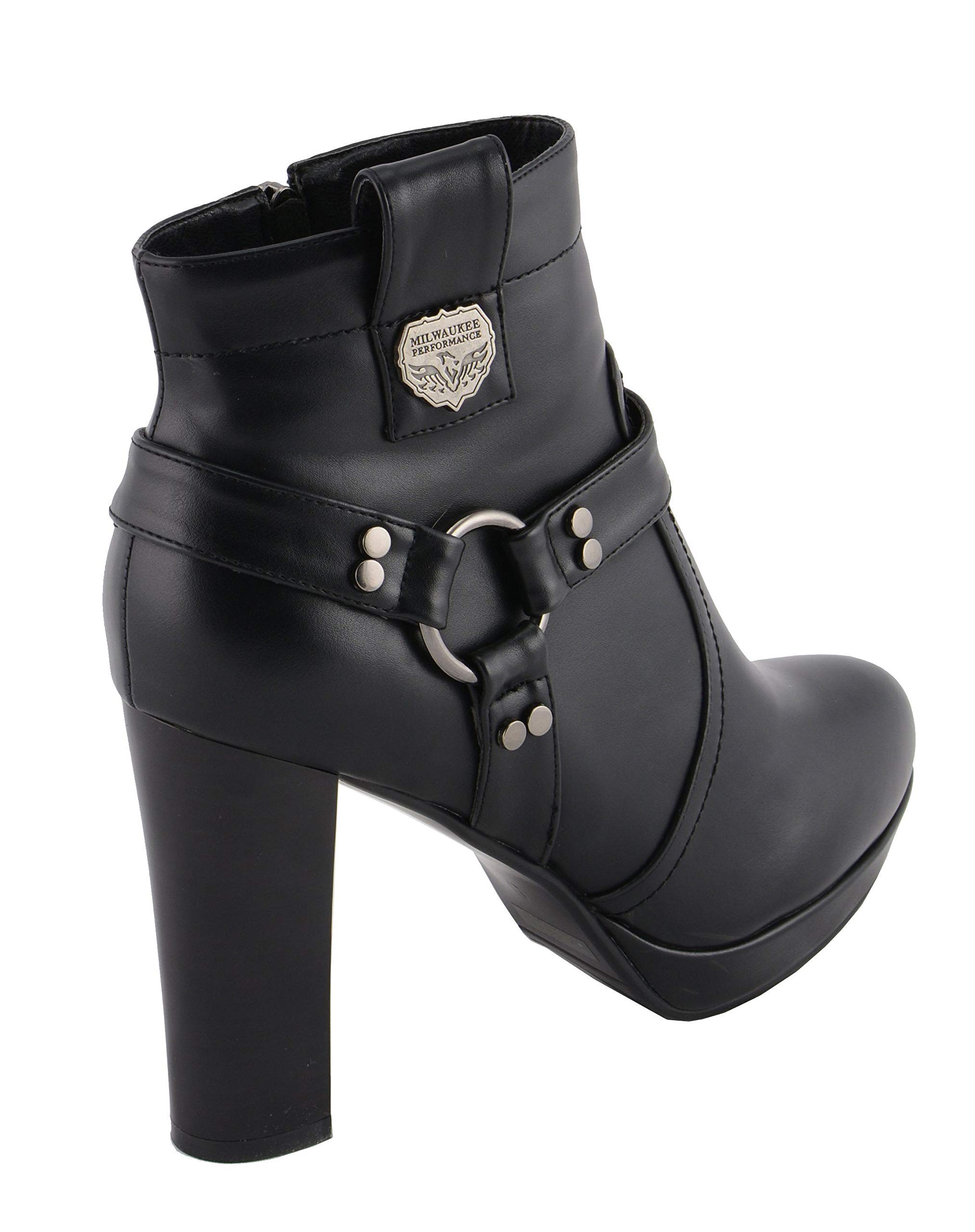 Milwaukee Leather MBL9432 Women's Black Harness Ankle Boots - Fashion Block Heel Booties for Women - Perfect for Casual Outfits, Office Wear & Night Out