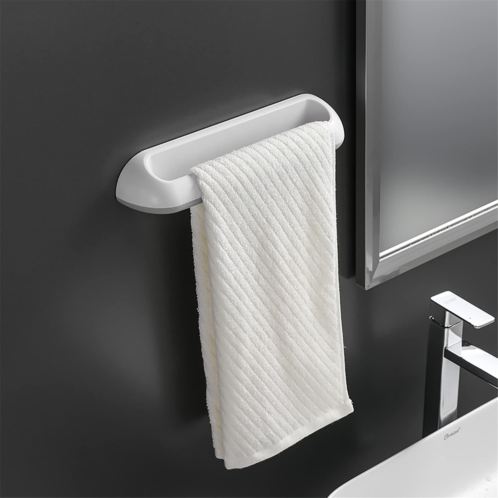 AUSTY Self Adhesive Wall Mounted Towel Holder - 28cm ABS Bathroom & Kitchen Towel Bar for Hand Towels, Dishcloths - Perfect for Small Spaces, Apartments, RVs