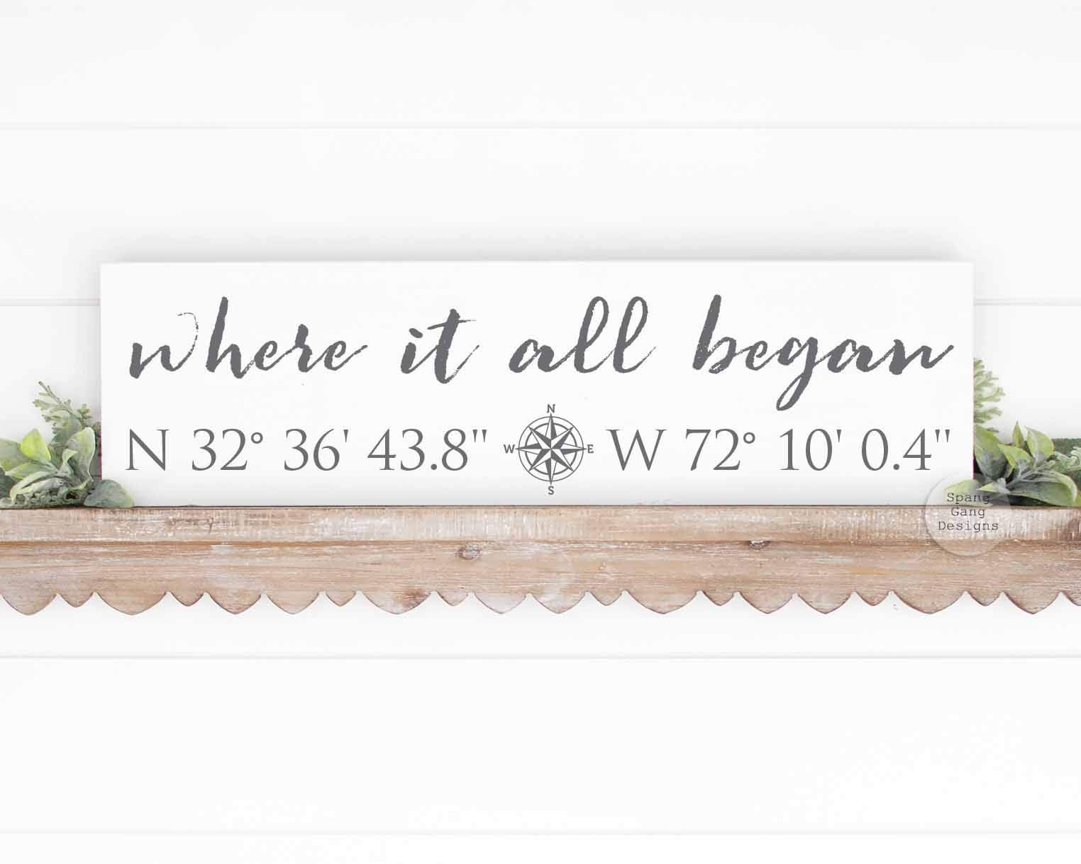 Personalized Wooden GPS Coordinates Sign - Custom Latitude Longitude Compass Plaque - 20