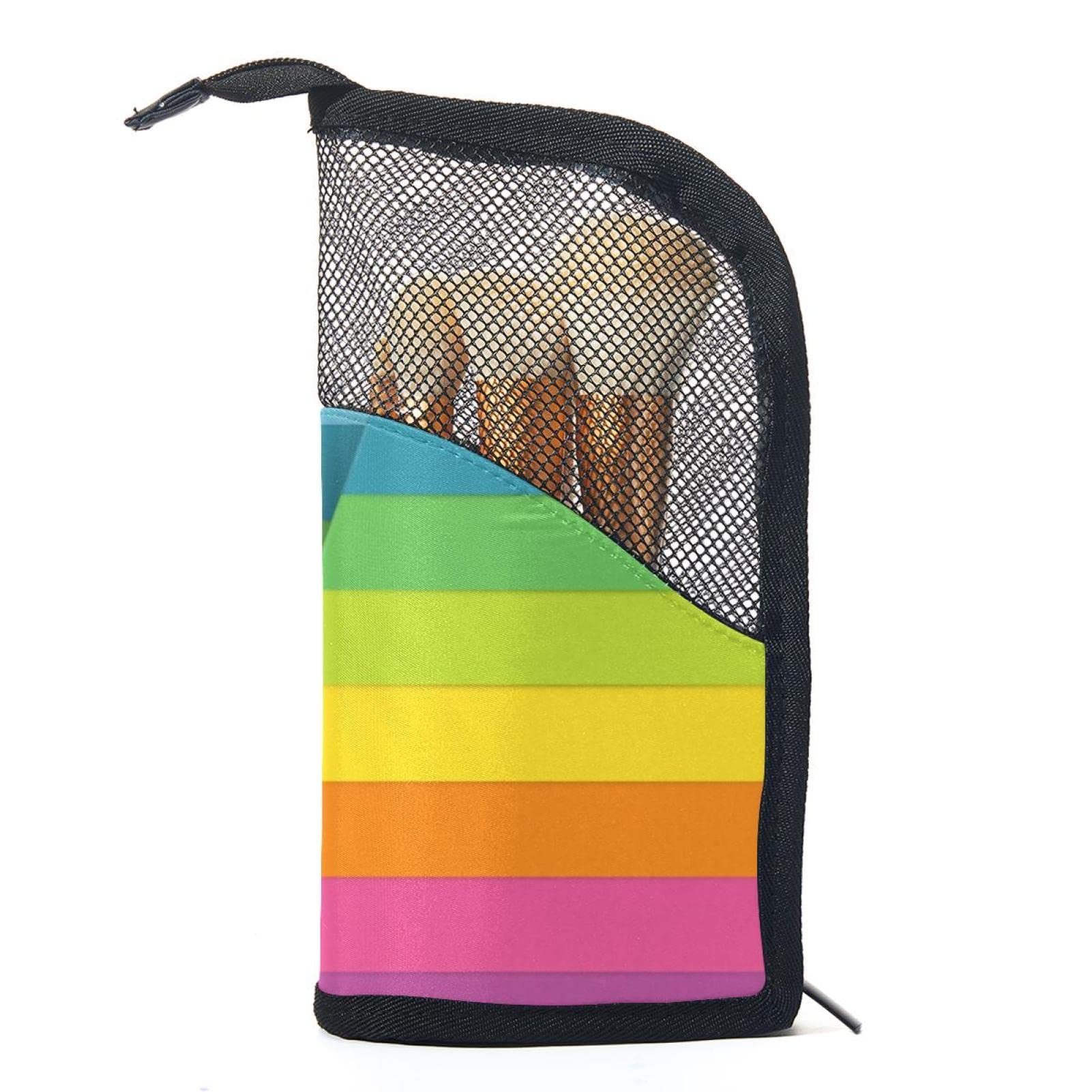 12-Piece Makeup Brush Organizer Bag with Portable Holder Case - Modern Rainbow Stripe Design for Travel & Home Storage | Perfect Cosmetic Brush Set for Makeup Artists & Beauty Enthusiasts
