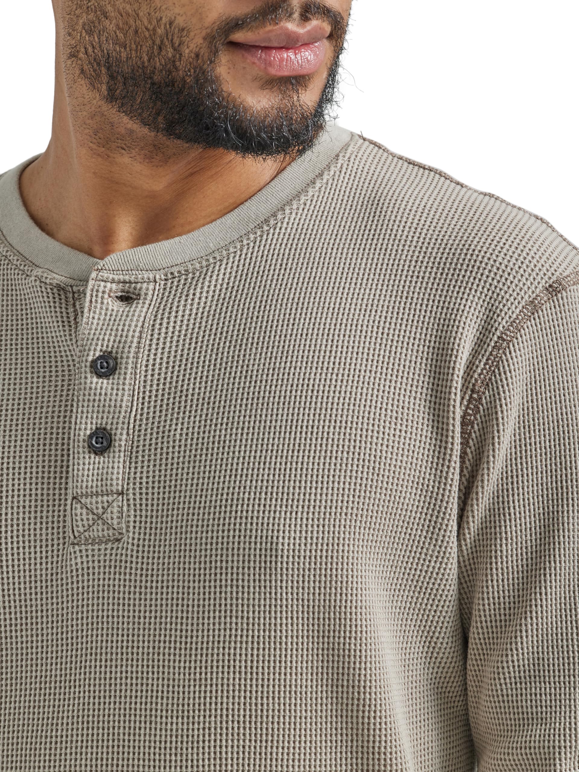 Wrangler Authentics Men's Long Sleeve Waffle Henley Shirt - Soft Thermal Cotton Crewneck Pullover for Casual Wear, Outdoor Activities & Layering in Cold Weather