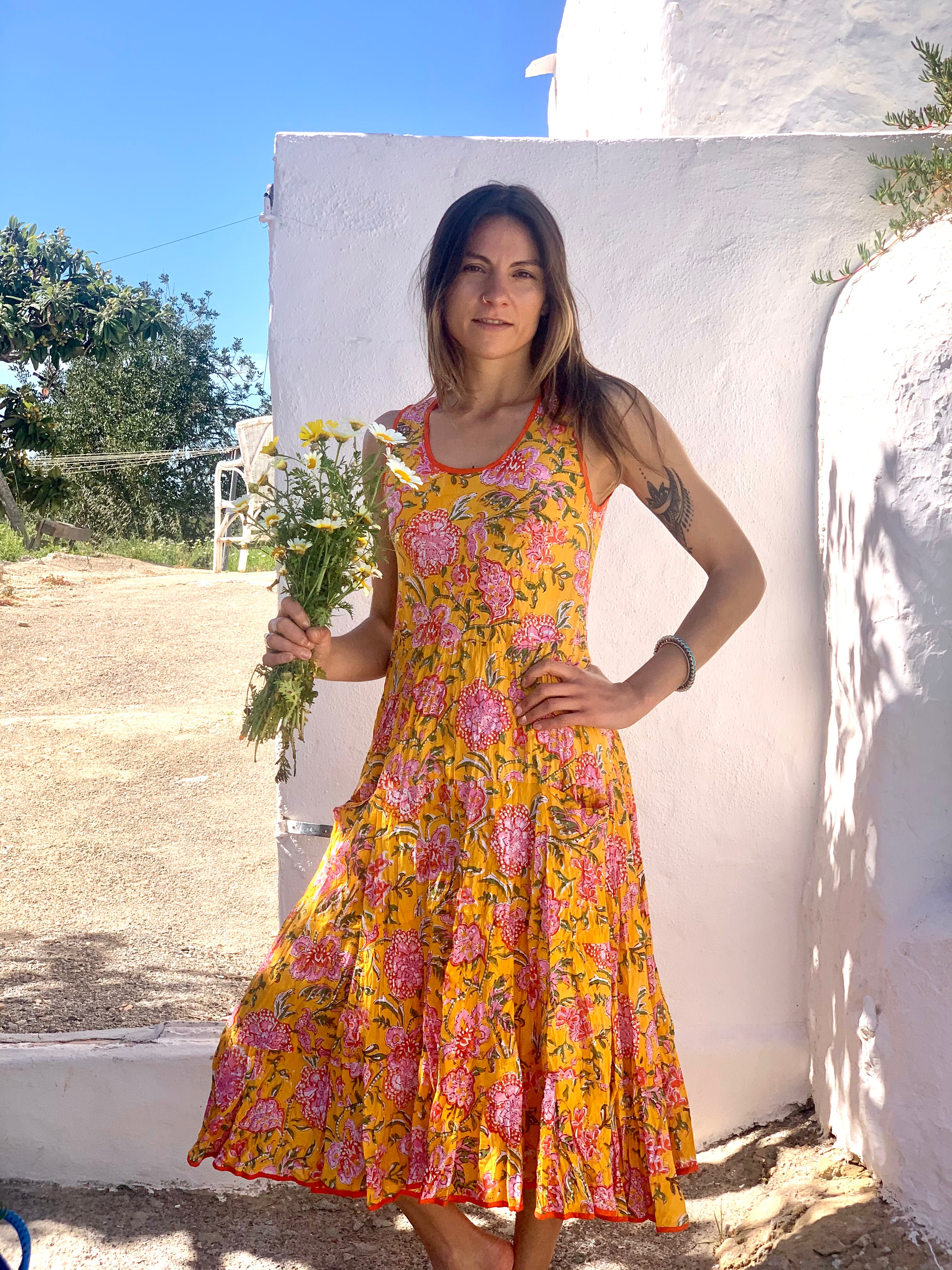 Women's Sleeveless Yellow Sundress - Flowy Summer Dress for Beach, Vacation & Casual Outings